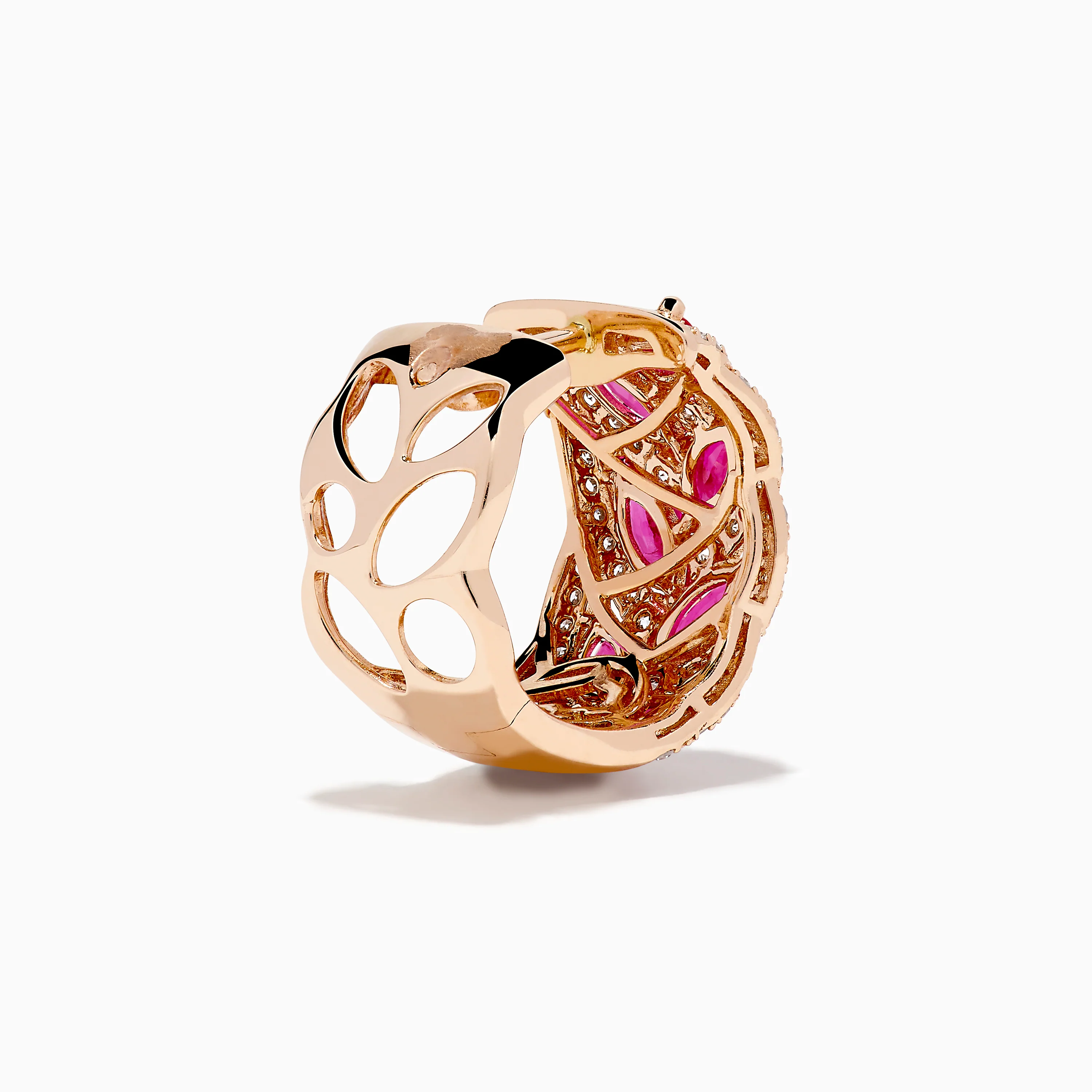 14K Rose Gold Marquise Ruby and Diamond Leaf Earrings - Image 4