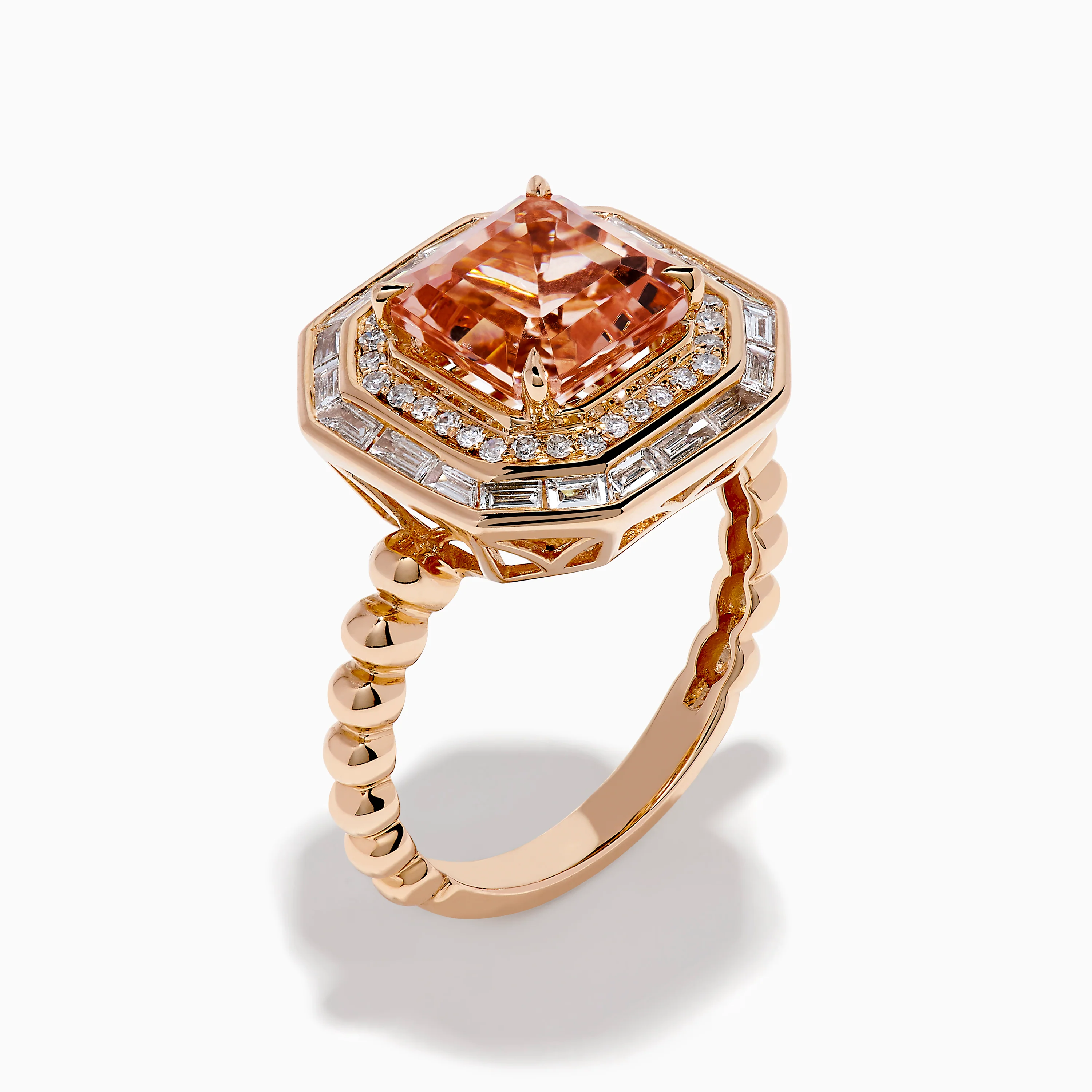 14K Rose Gold Morganite and Diamond Geometric Cocktail Ring - Image 4
