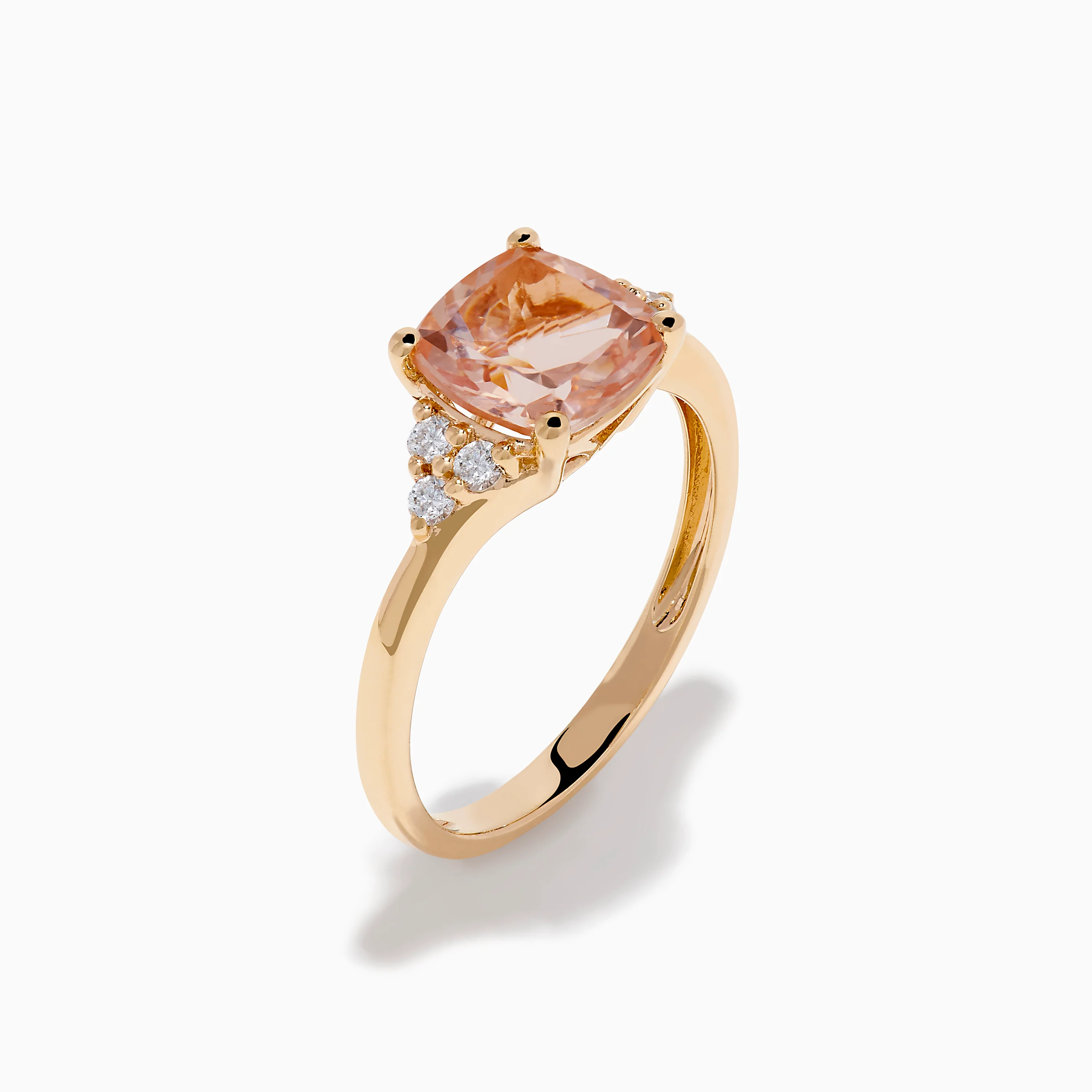14K Rose Gold Cushion Solitaire Morganite and Diamond Ring - Image 4