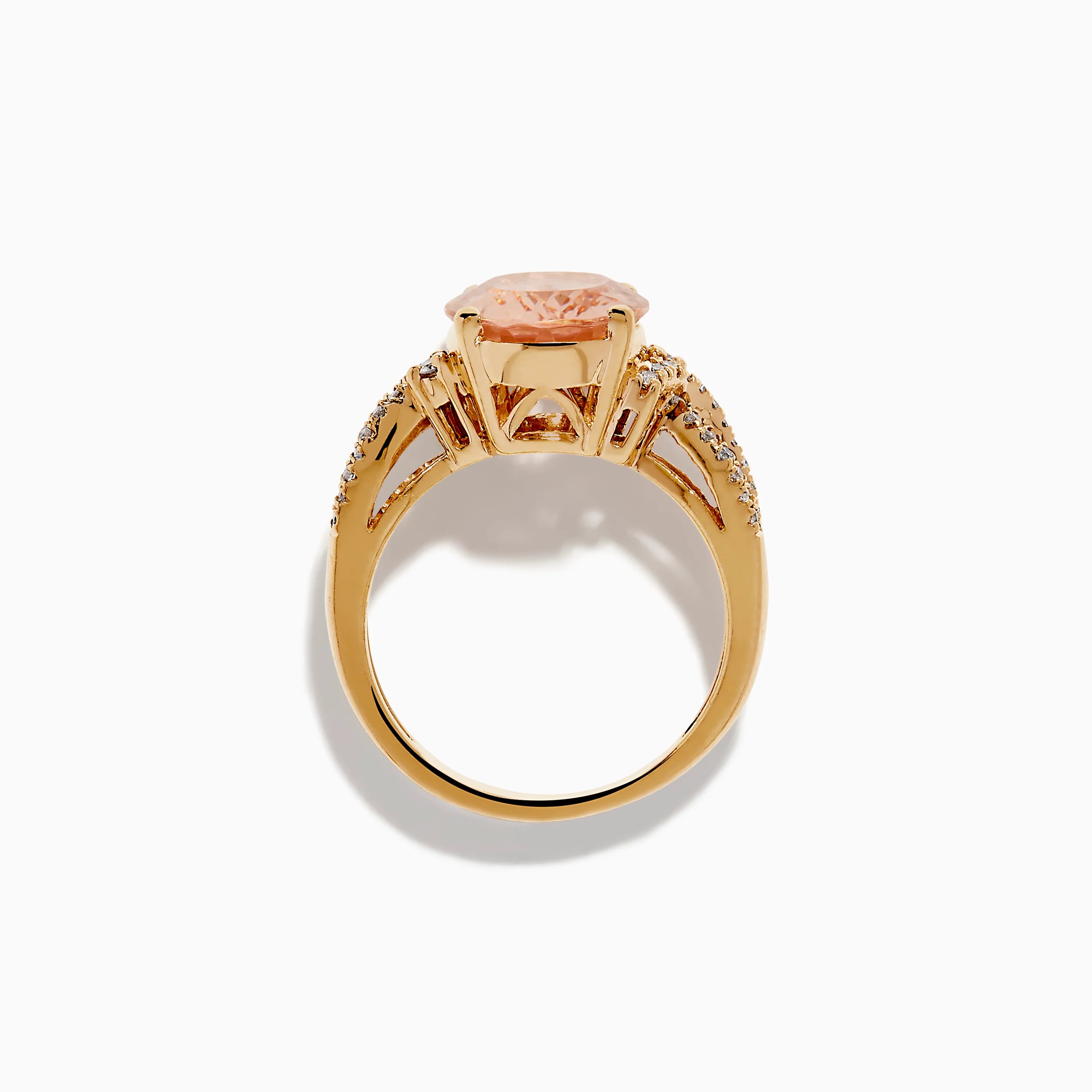 14K Rose Gold Oval Solitaire Morganite and Diamond Ring - Image 3