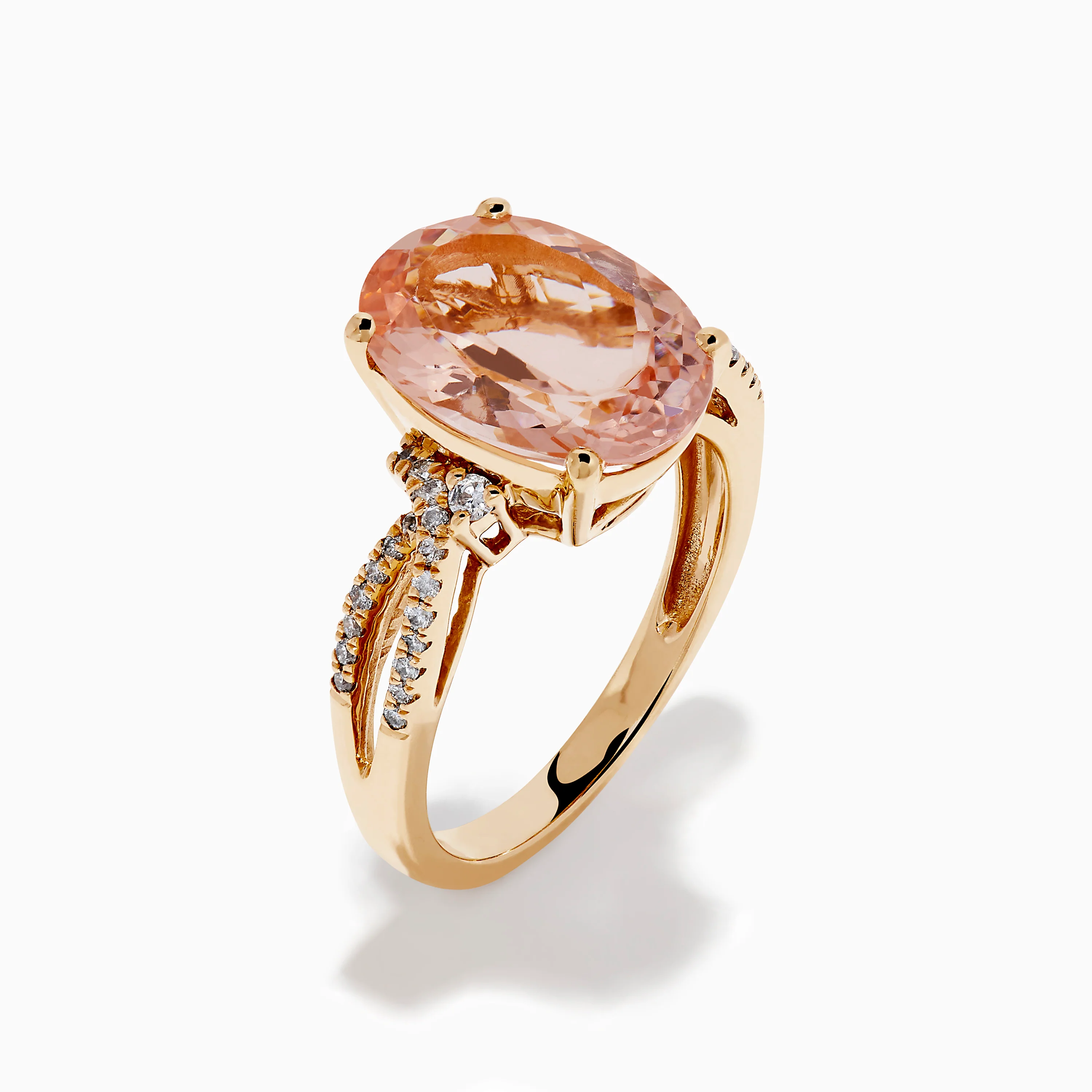 14K Rose Gold Oval Solitaire Morganite and Diamond Ring - Image 4