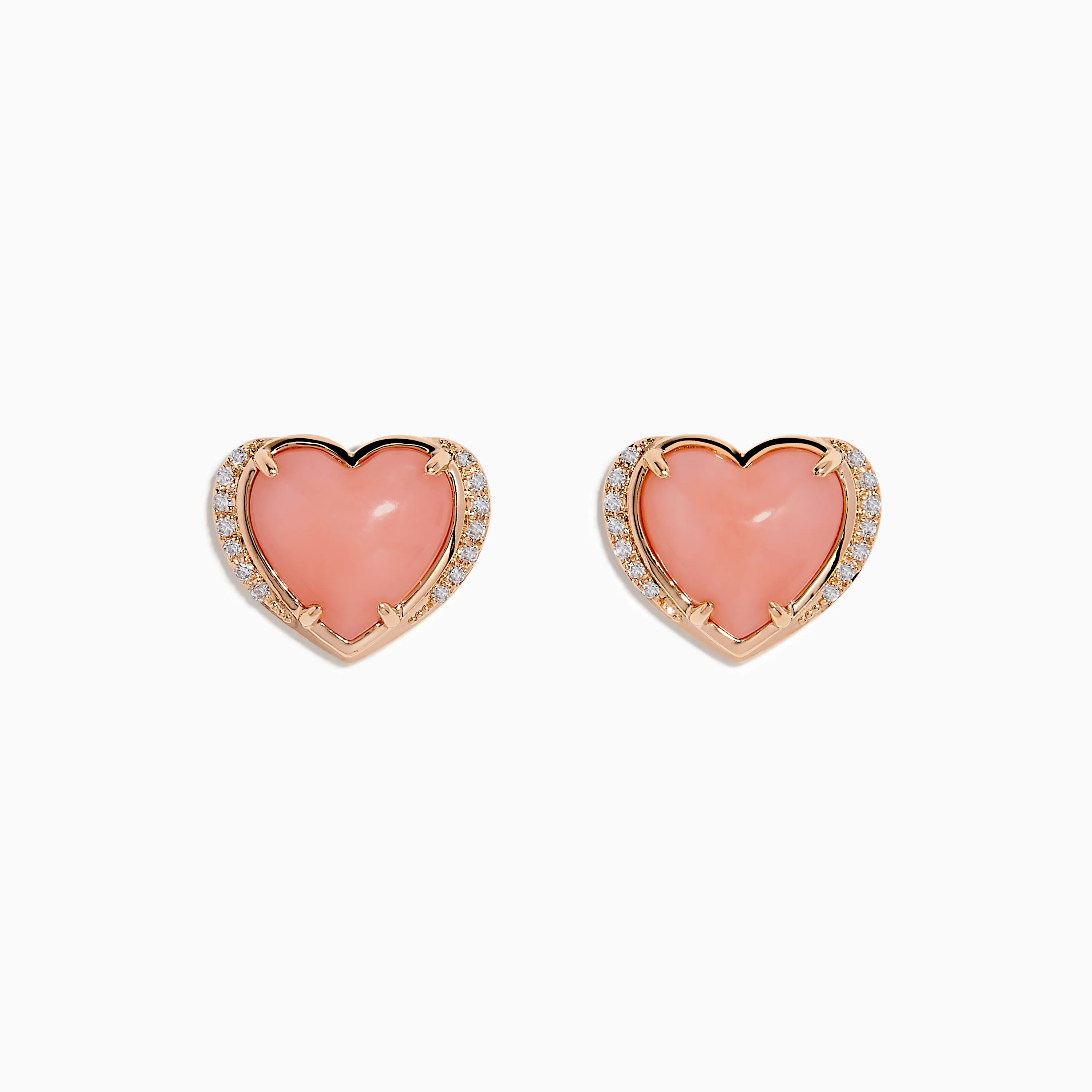 14K Rose Gold Pink Opal and Diamond Heart Stud Earring