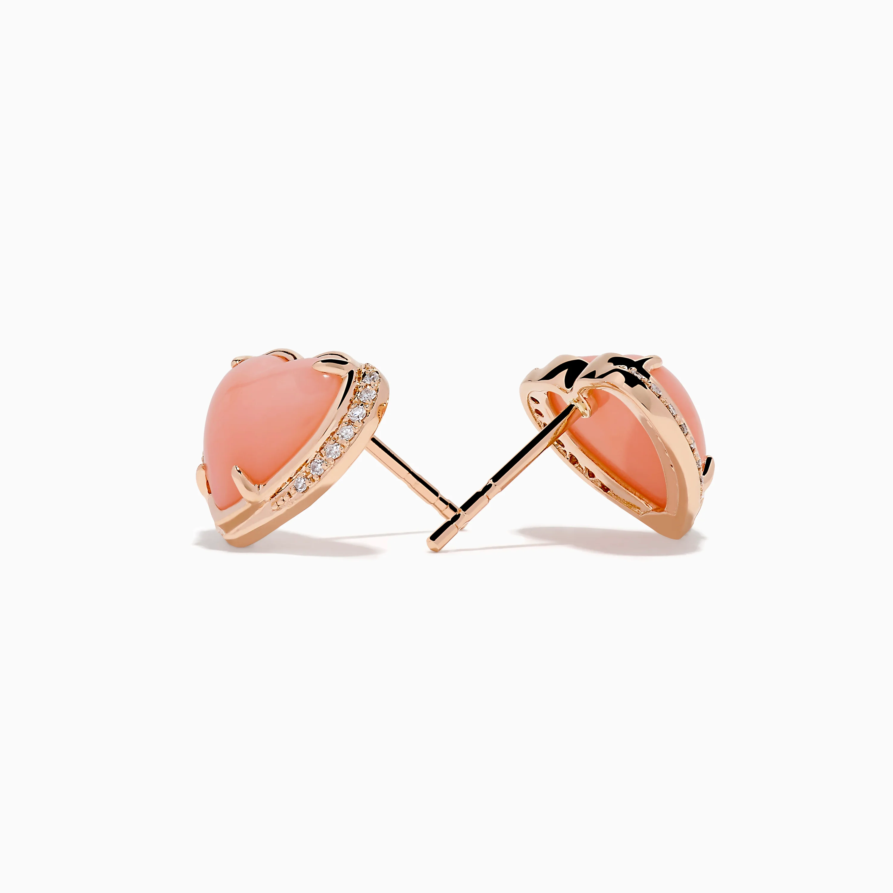 14K Rose Gold Pink Opal and Diamond Heart Stud Earring - Image 2