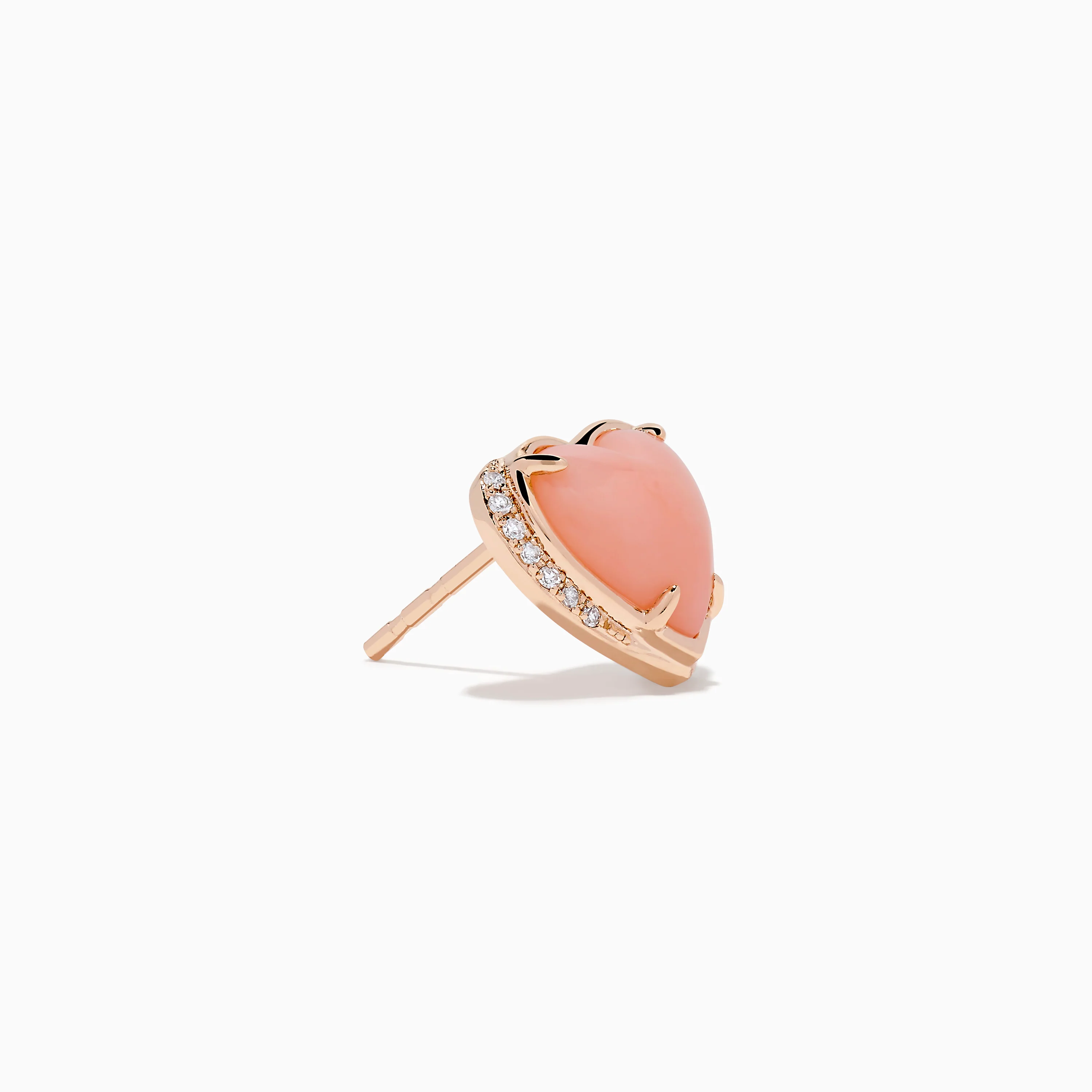14K Rose Gold Pink Opal and Diamond Heart Stud Earring - Image 3