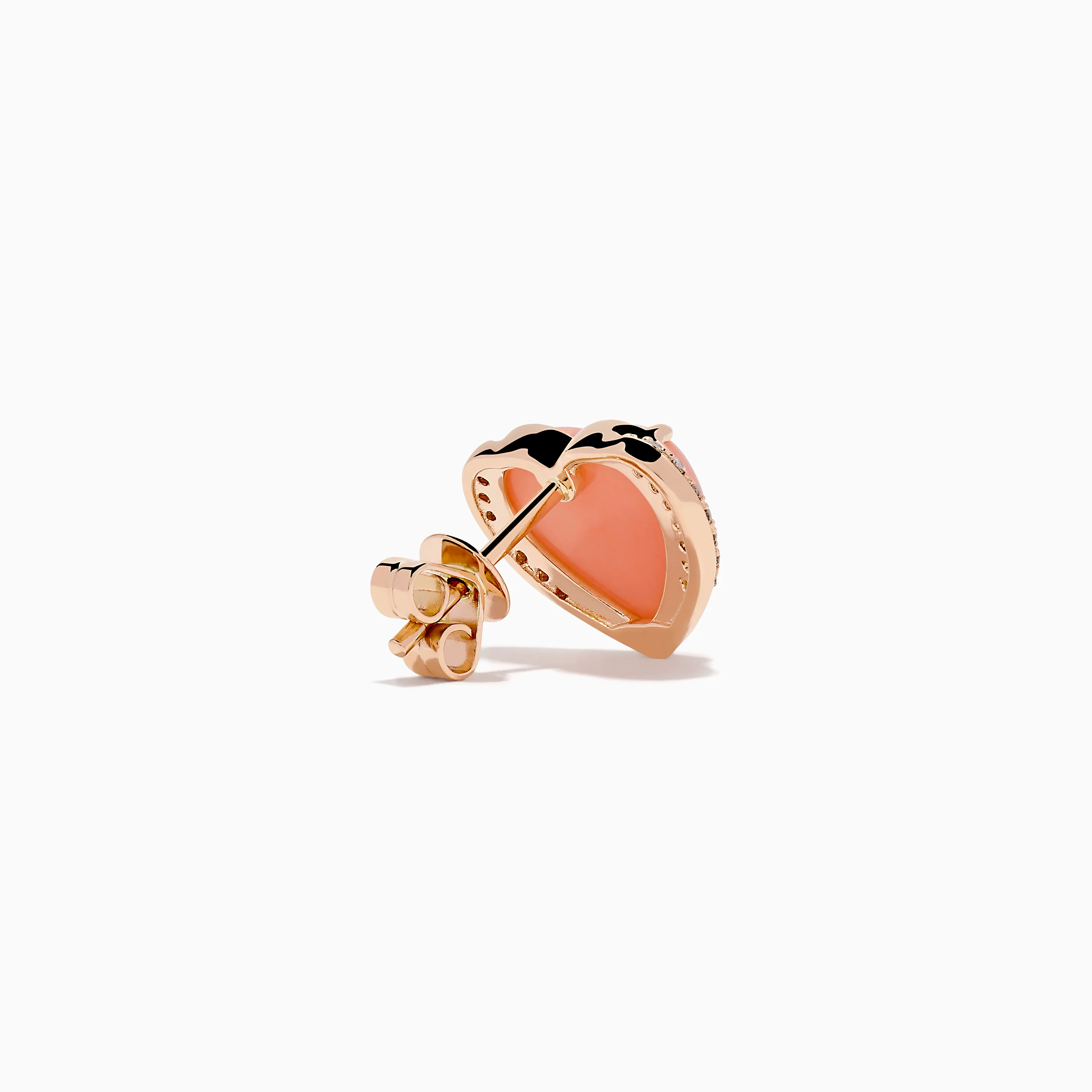 14K Rose Gold Pink Opal and Diamond Heart Stud Earring - Image 4