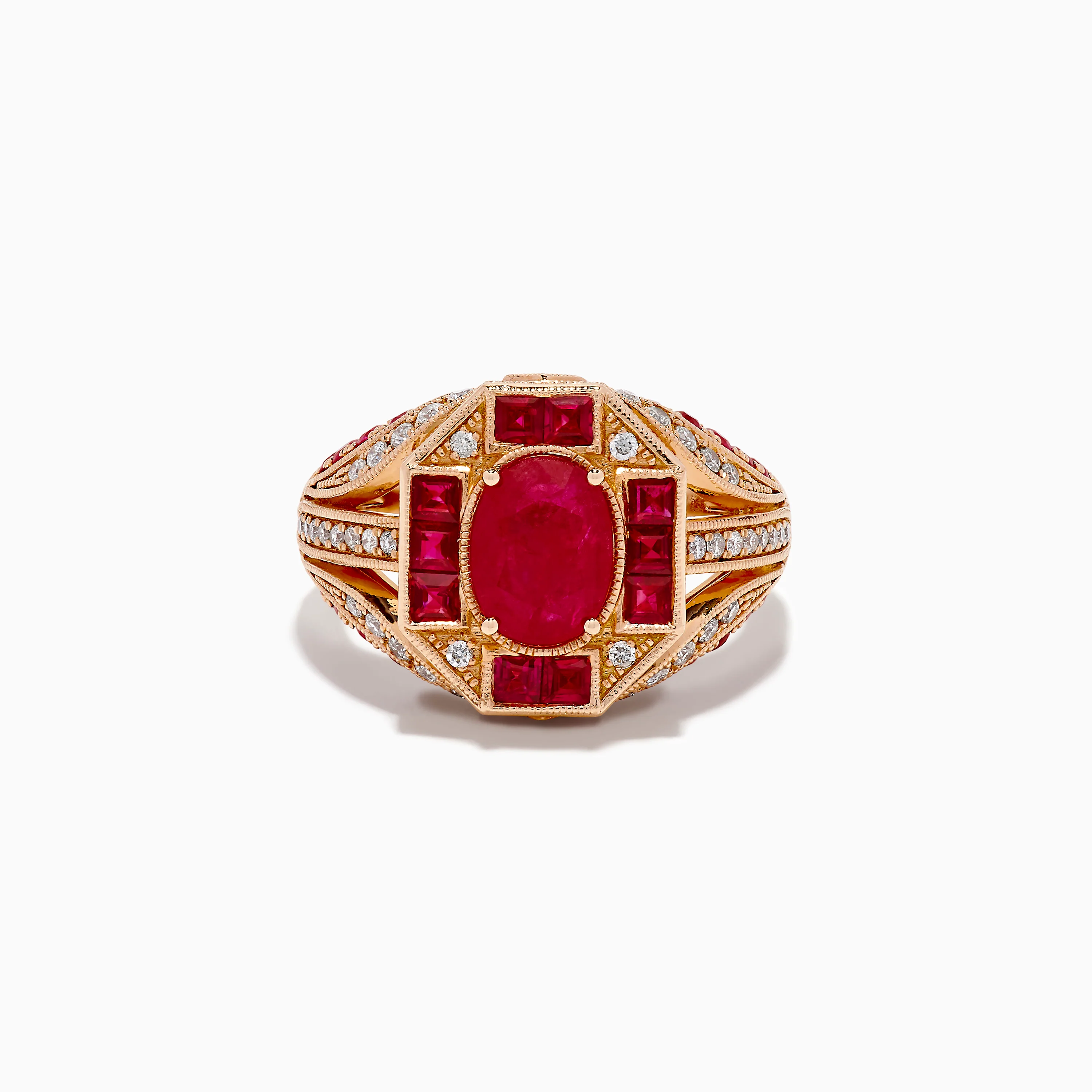 14K Rose Gold Ruby and Diamond Art Deco Ring