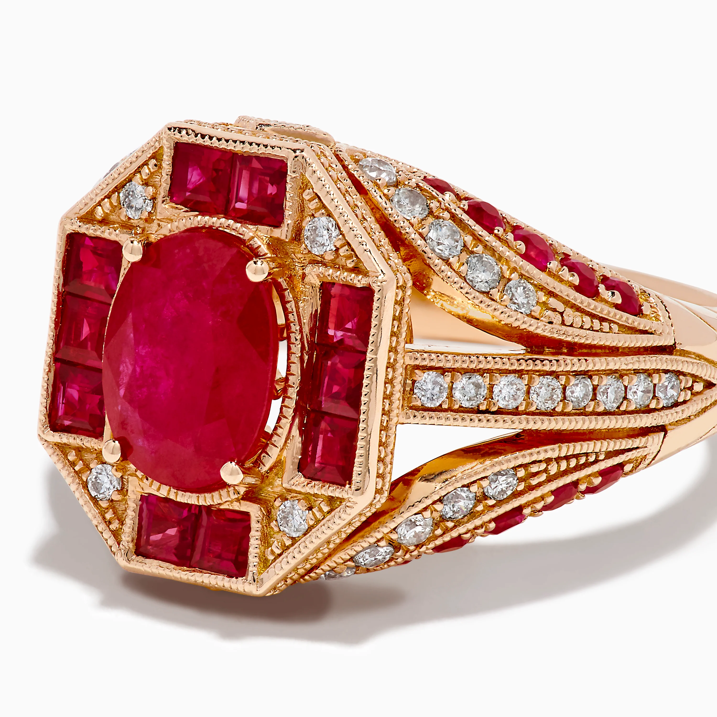 14K Rose Gold Ruby and Diamond Art Deco Ring - Image 2