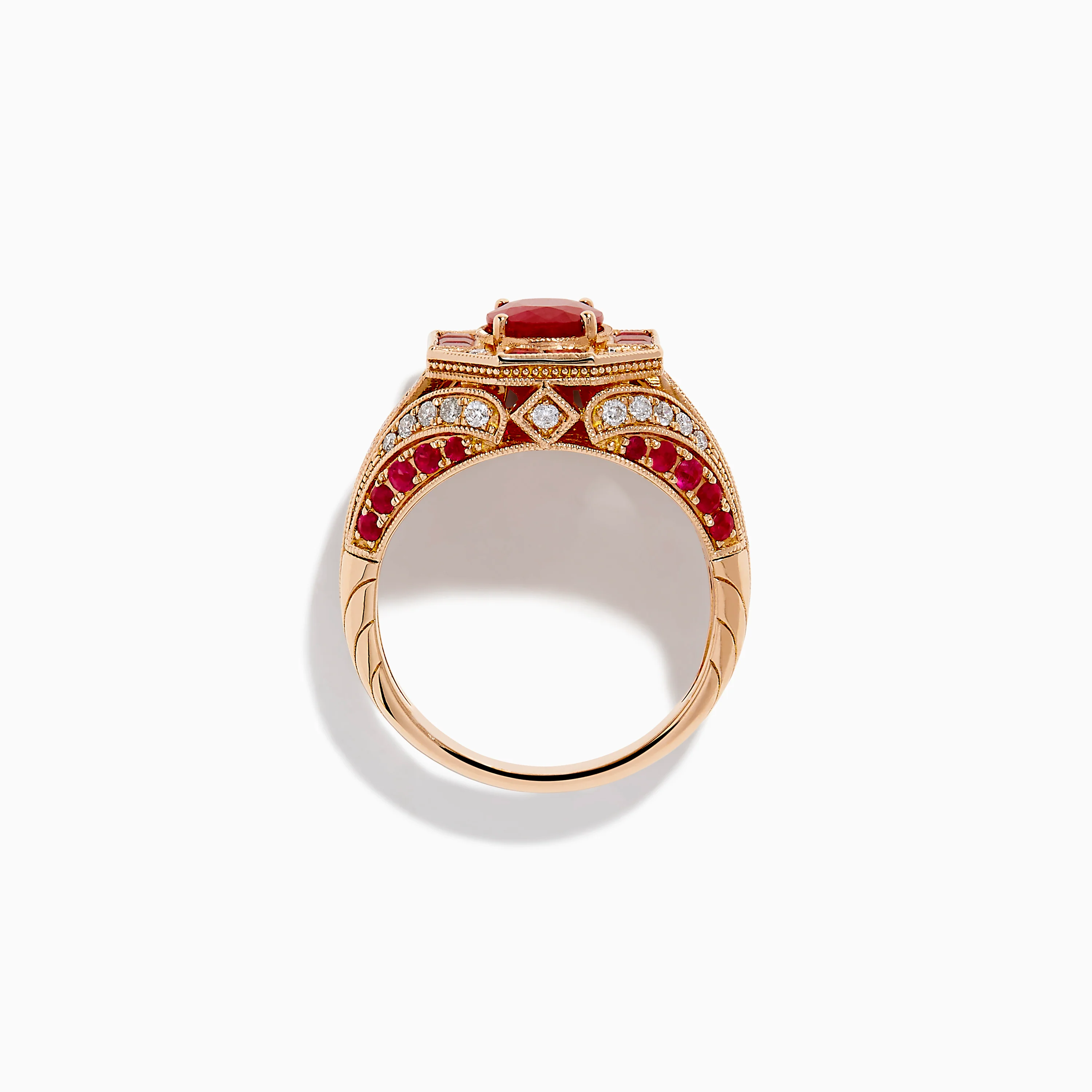 14K Rose Gold Ruby and Diamond Art Deco Ring - Image 3