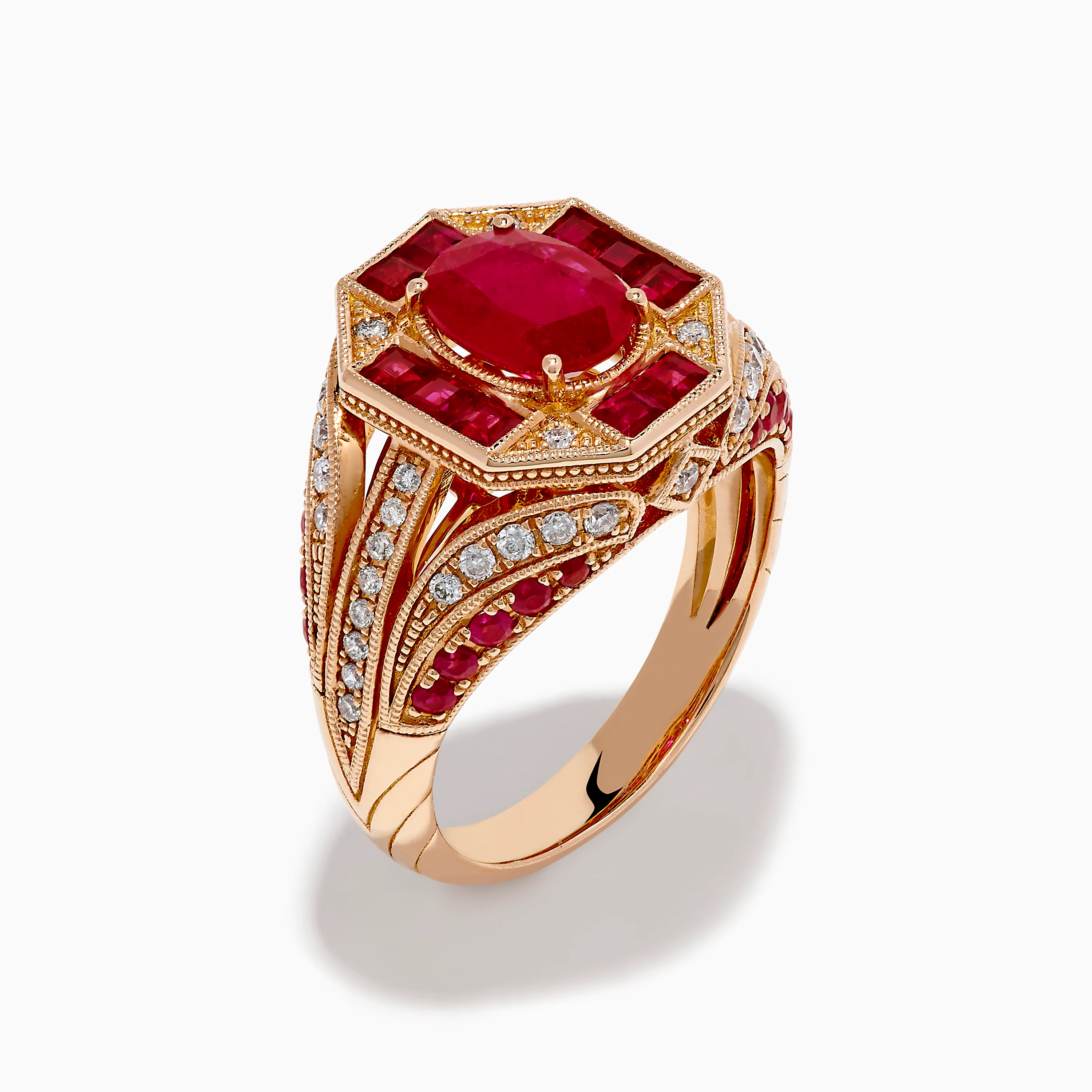 14K Rose Gold Ruby and Diamond Art Deco Ring - Image 4