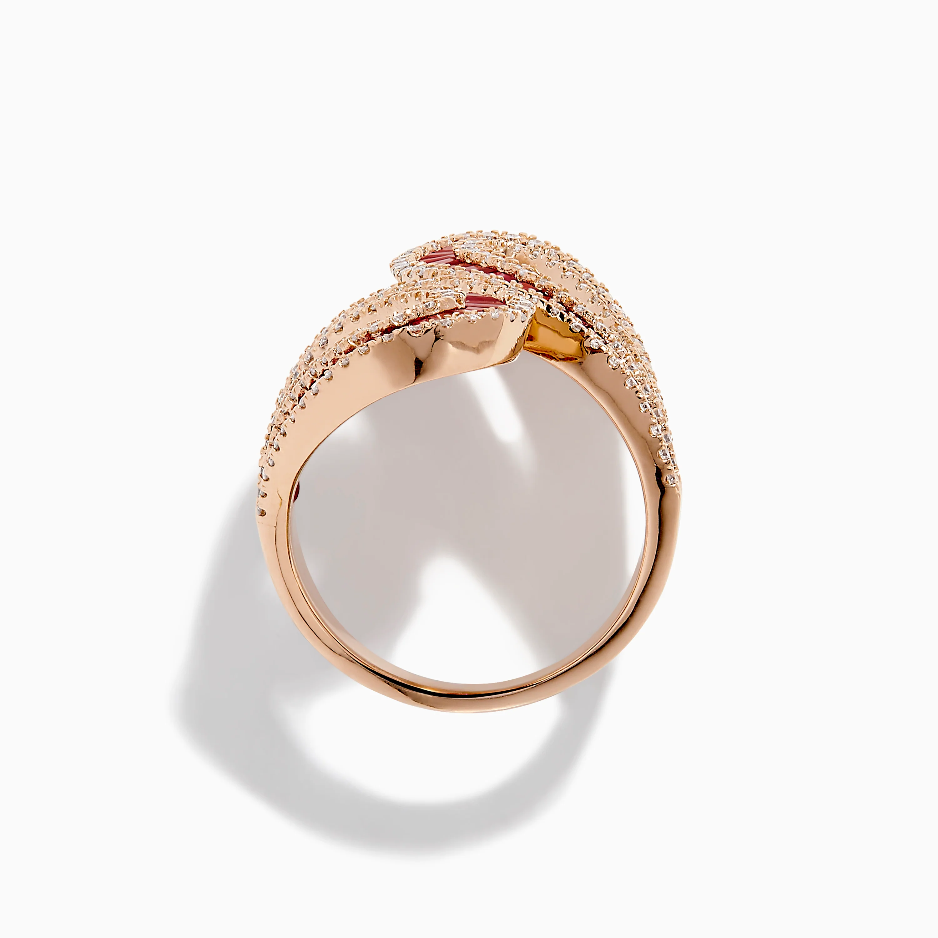 14K Rose Gold Ruby and Diamond Bypass Statement Ring - Image 3