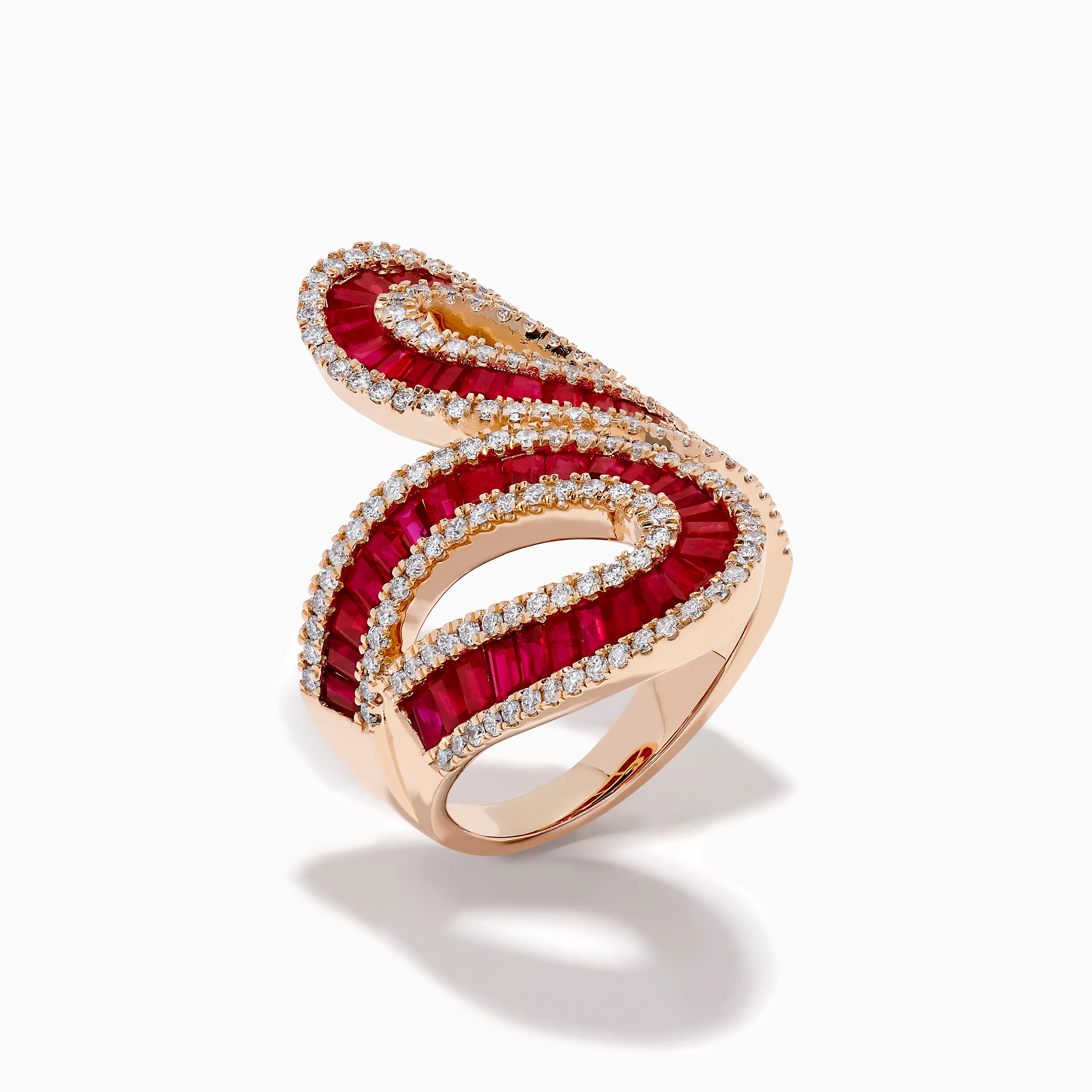 14K Rose Gold Ruby and Diamond Bypass Statement Ring - Image 4