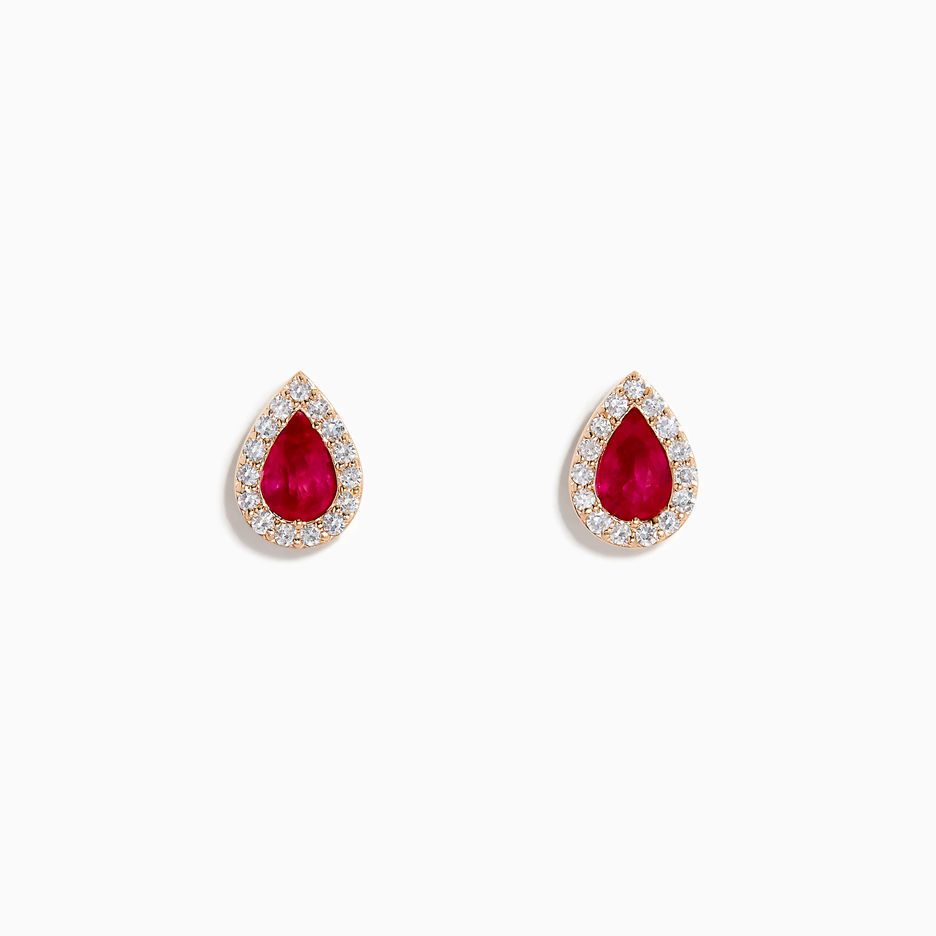 14K Rose Gold Ruby and Diamond Pear Halo Stud Earrings