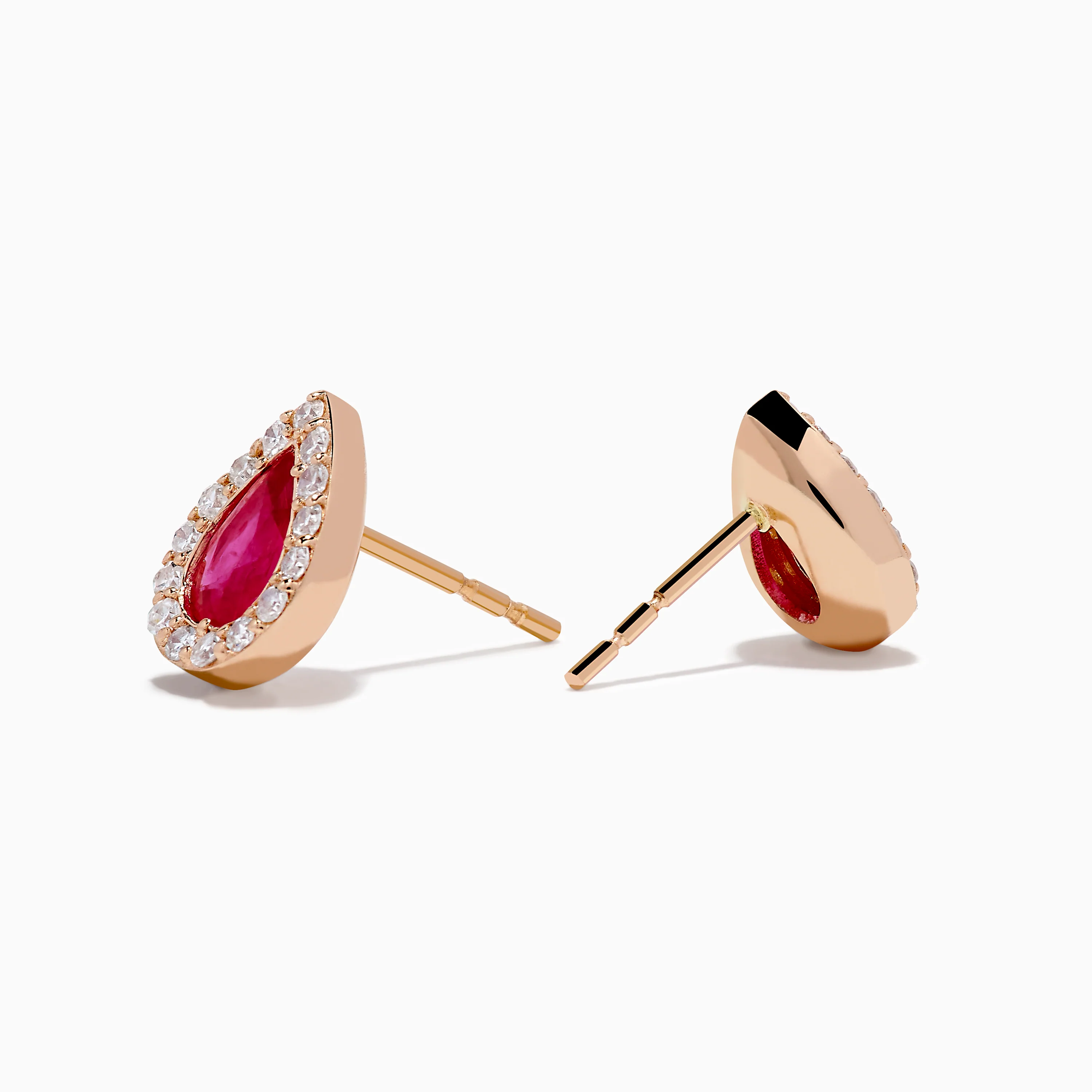 14K Rose Gold Ruby and Diamond Pear Halo Stud Earrings - Image 2
