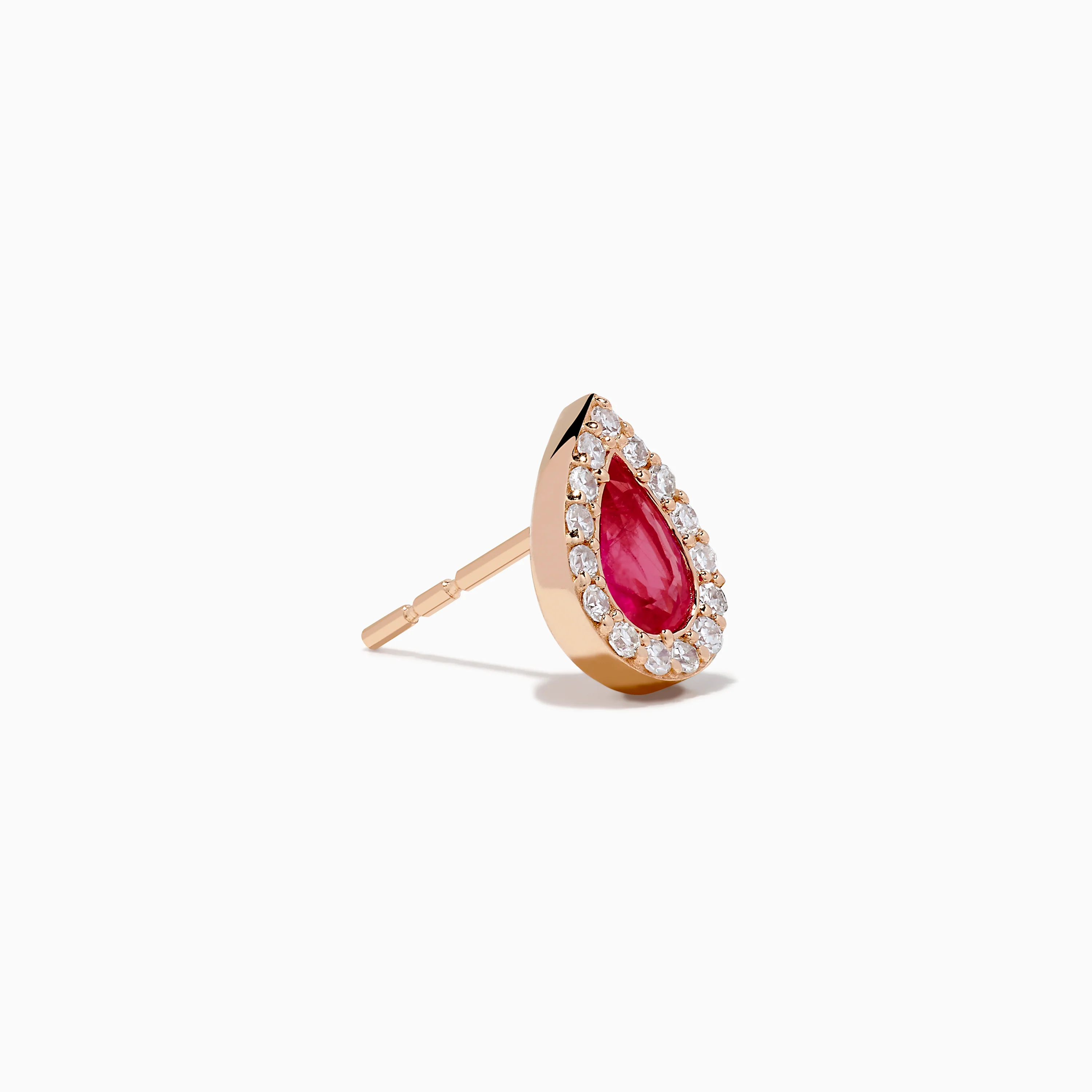 14K Rose Gold Ruby and Diamond Pear Halo Stud Earrings - Image 3