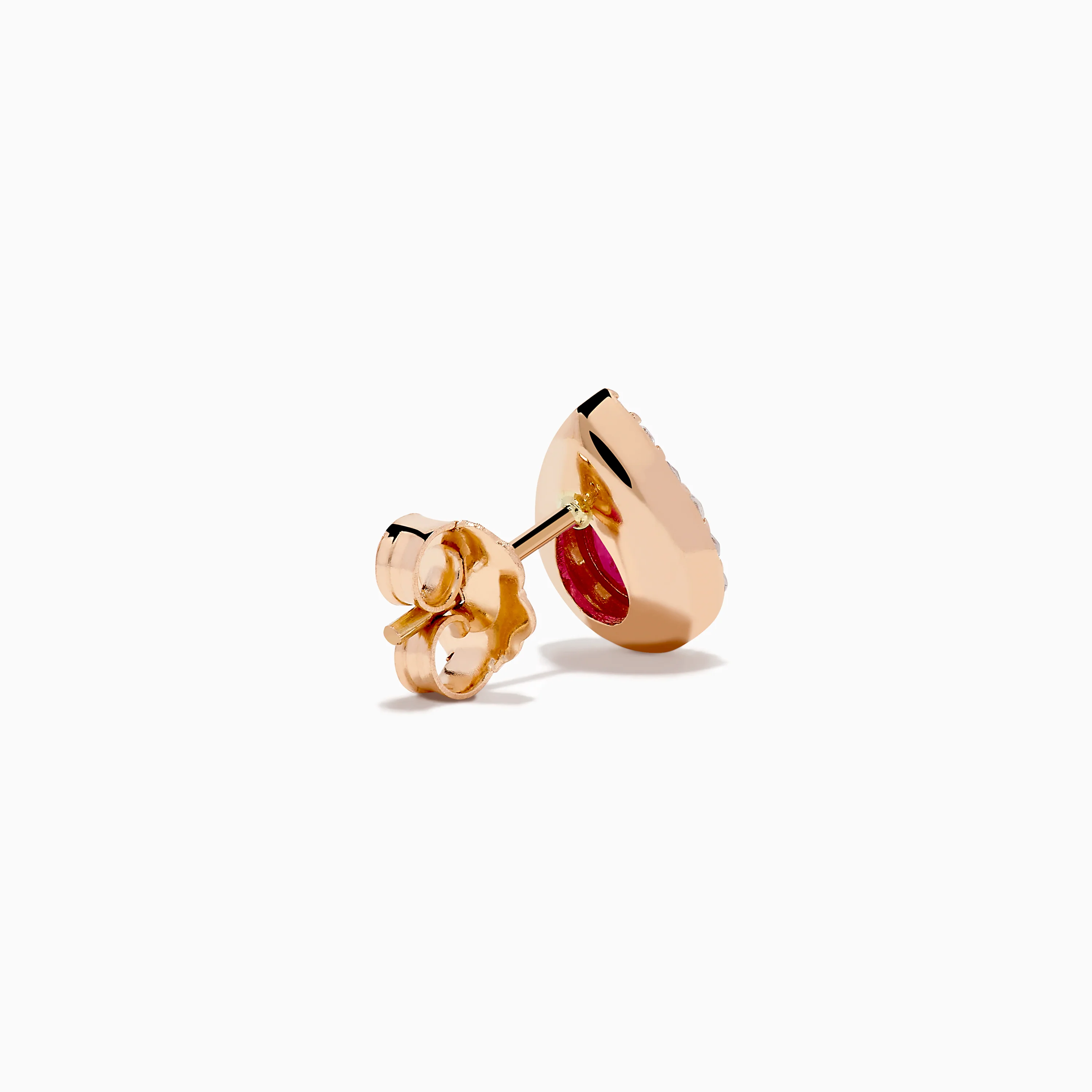 14K Rose Gold Ruby and Diamond Pear Halo Stud Earrings - Image 4