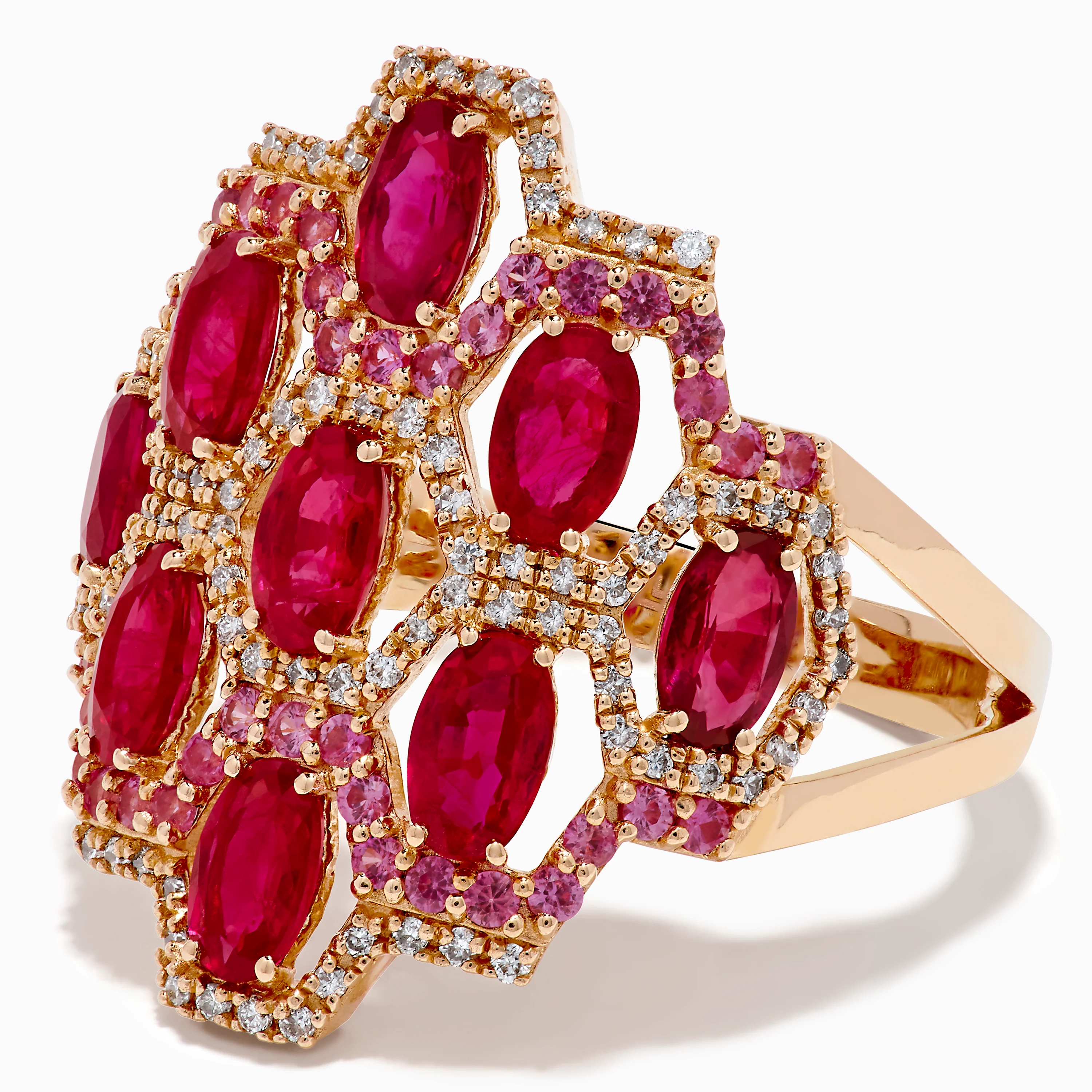 14K Rose Gold Ruby, Pink Sapphire, and Diamond Statement Ring - Image 2