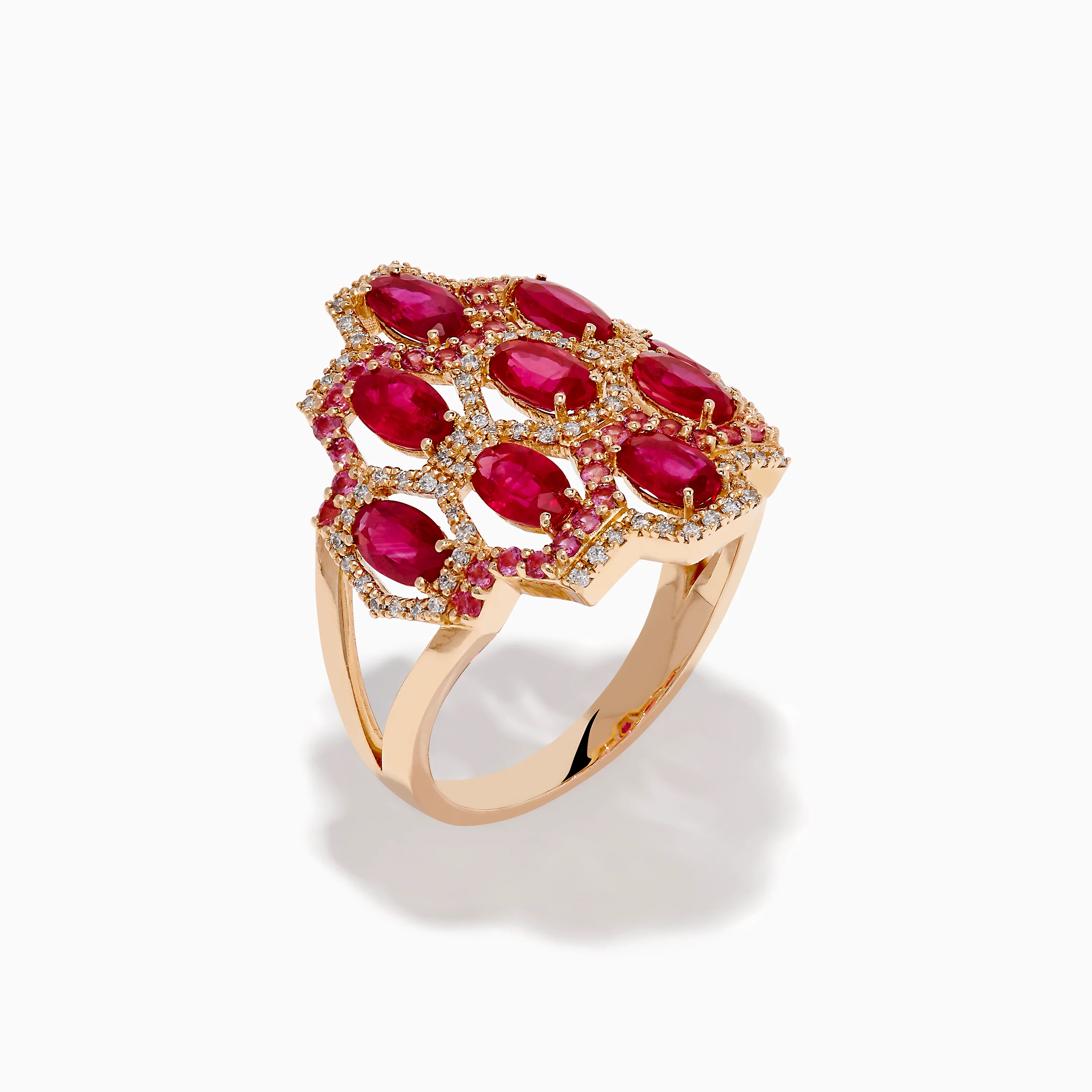14K Rose Gold Ruby, Pink Sapphire, and Diamond Statement Ring - Image 4