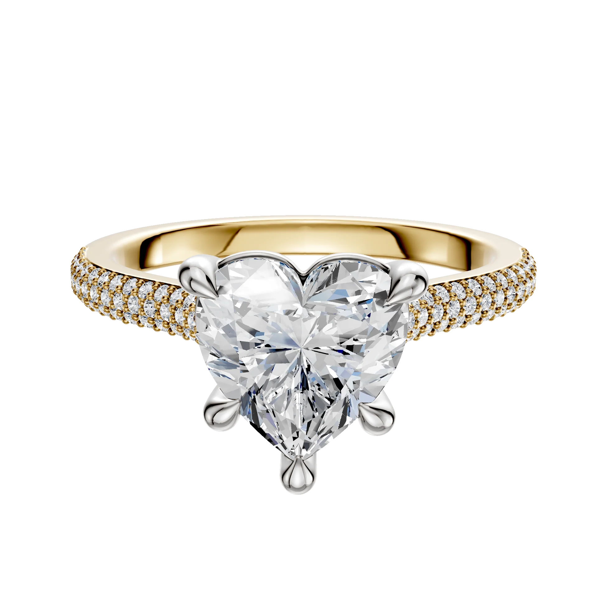 14K Two Tone 4 Prong Basket Cathedral Dome 3-Row-Pave 2.0mm Engagement Ring