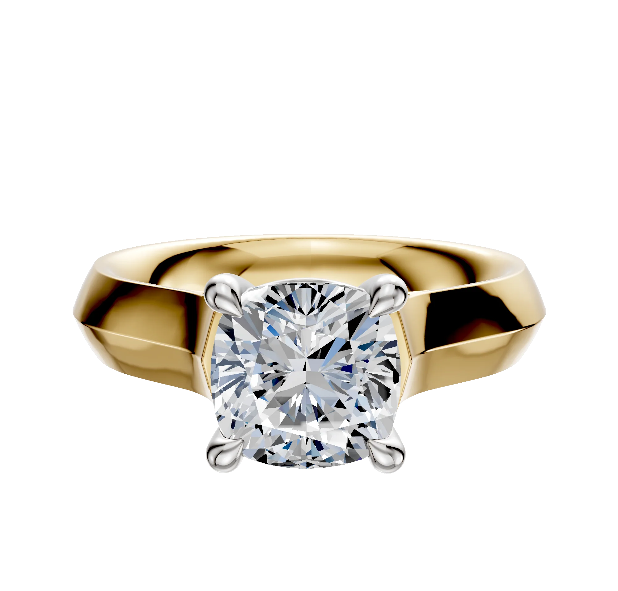 14K Two Tone 4 Prong Basket Cathedral Knife Edge 4.0mm Engagement Ring