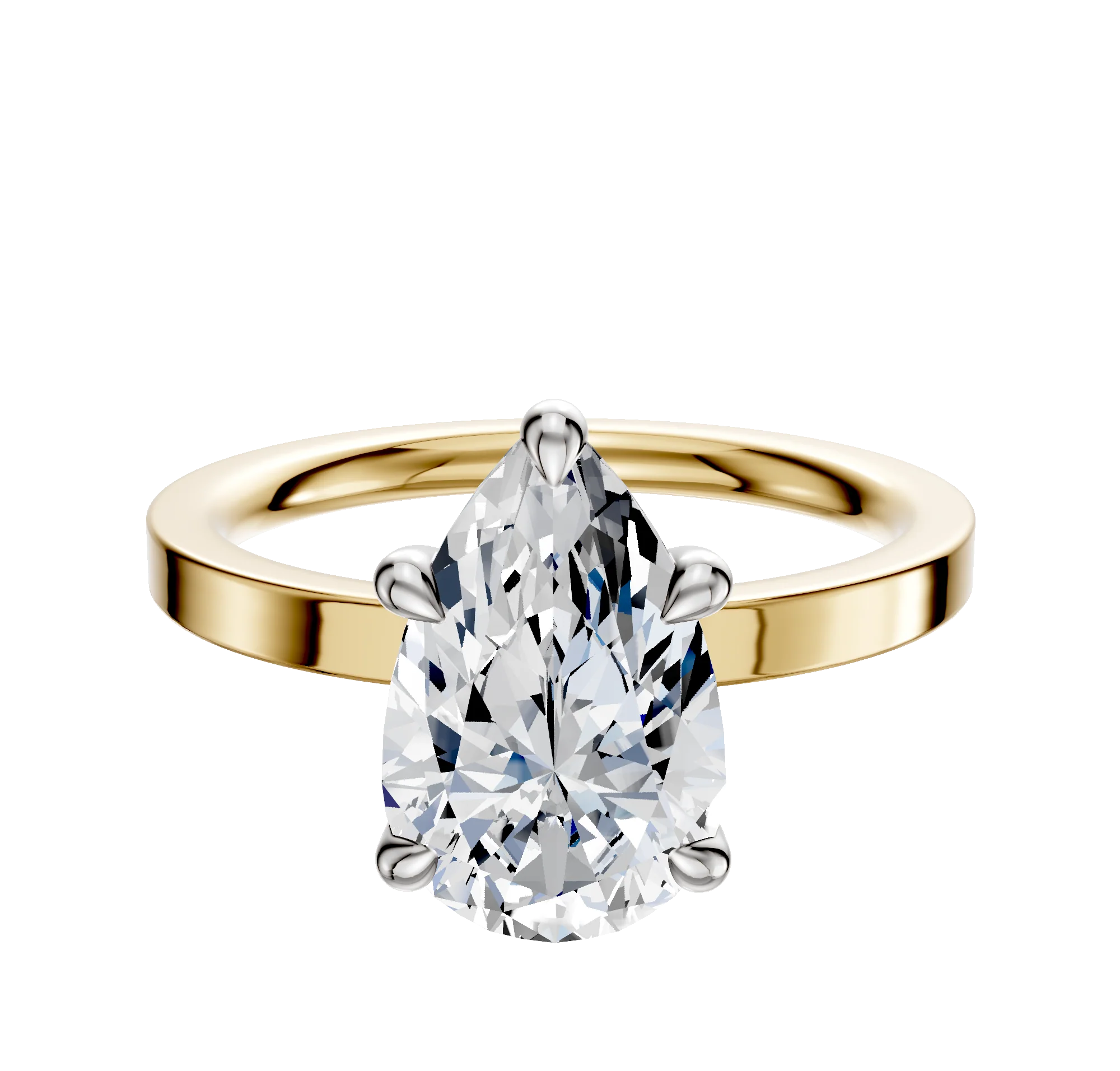 14K Two Tone 4 Prong Basket Classic Flat 2.0mm Engagement Ring