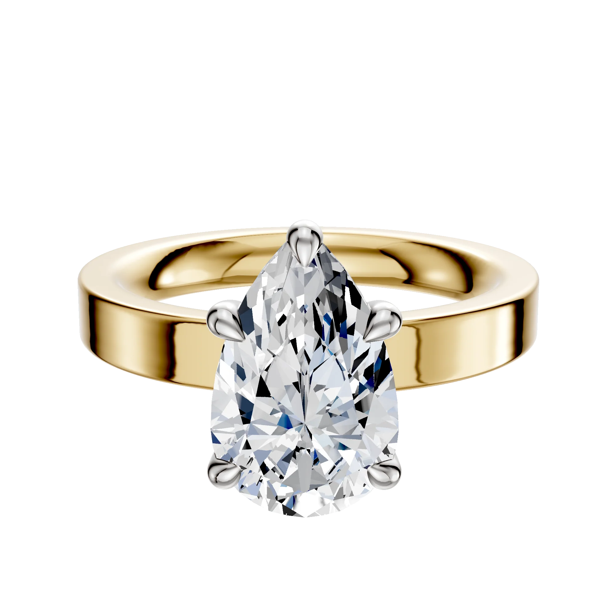14K Two Tone 4 Prong Basket Classic Flat 3.0mm Engagement Ring