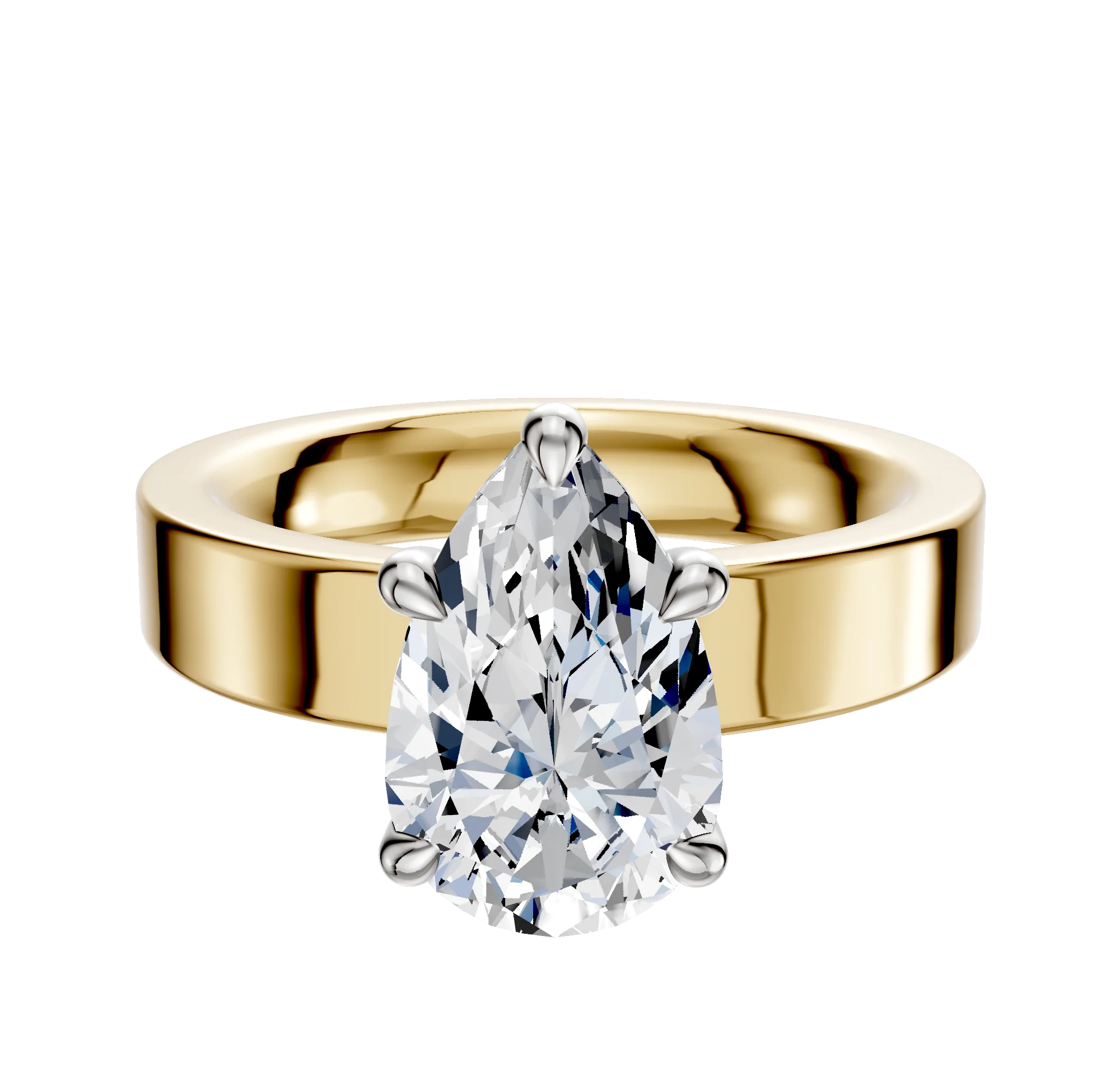 14K Two Tone 4 Prong Basket Classic Flat 4.0mm Engagement Ring