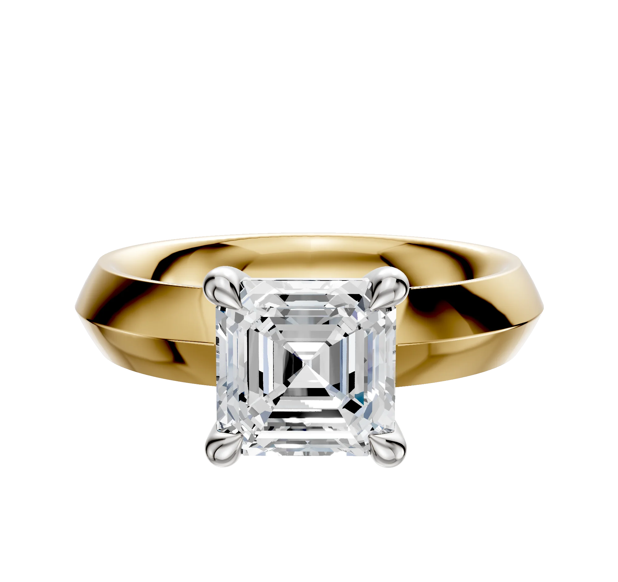 14K Two Tone 4 Prong Basket Classic Knife Edge 4.0mm Engagement Ring