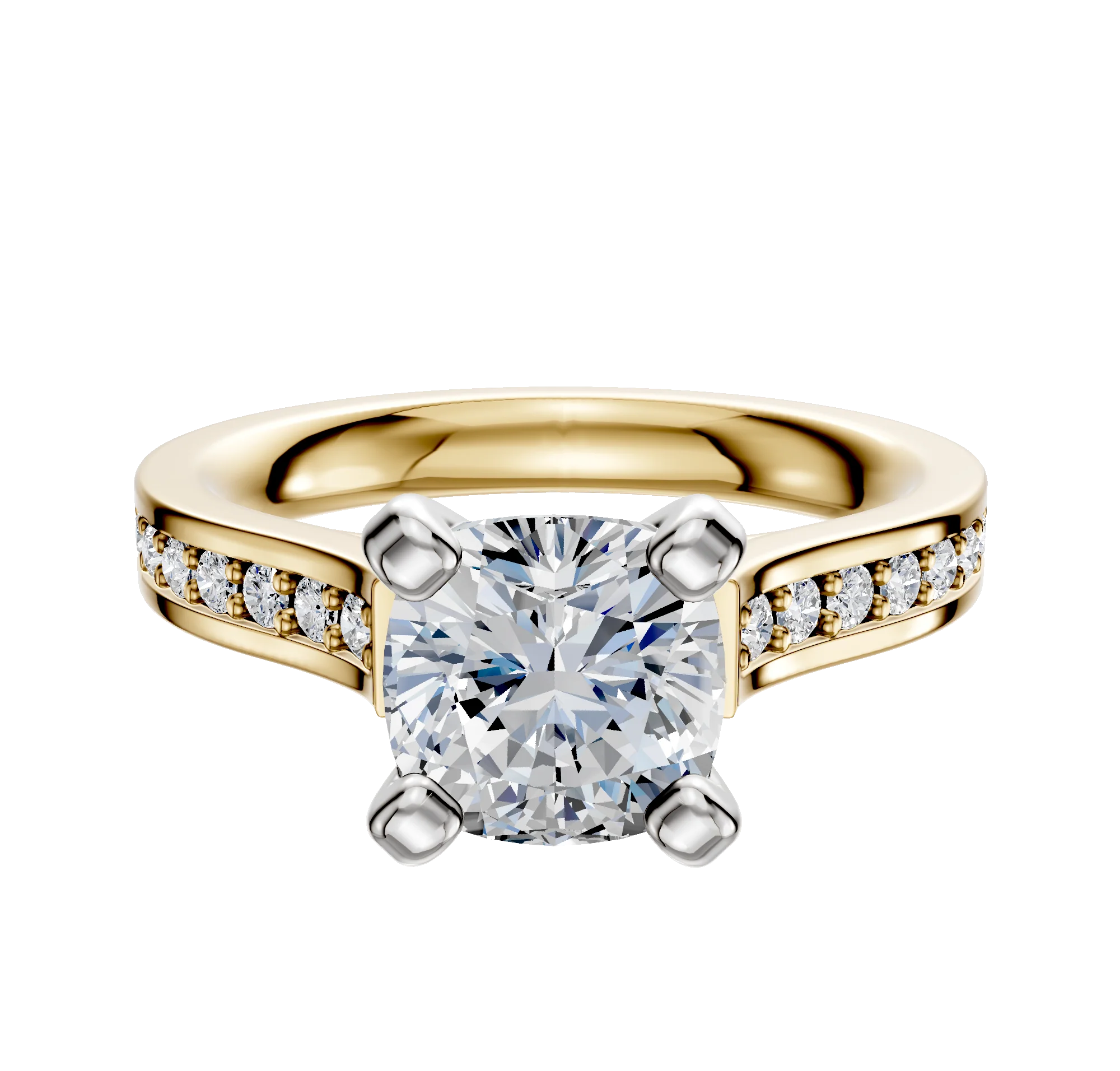 14K Two Tone 4 Prong Cathedral Flat 1-Row-Pave 2.5mm Engagement Ring