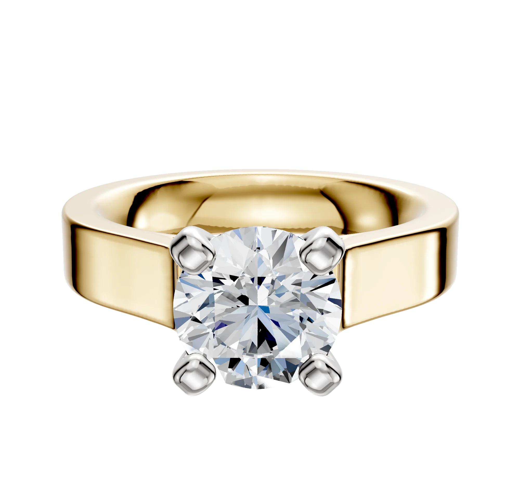 14K Two Tone 4 Prong Cathedral Flat 4.0mm Engagement Ring