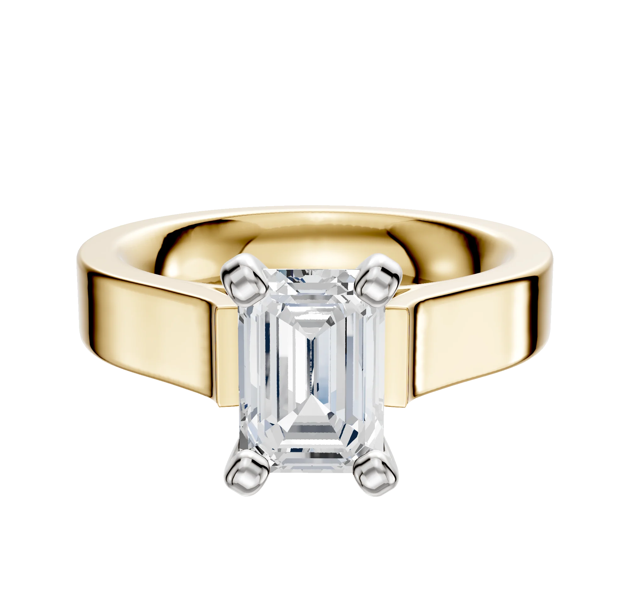14K Two Tone 4 Prong Cathedral Flat 4.0mm Engagement Ring