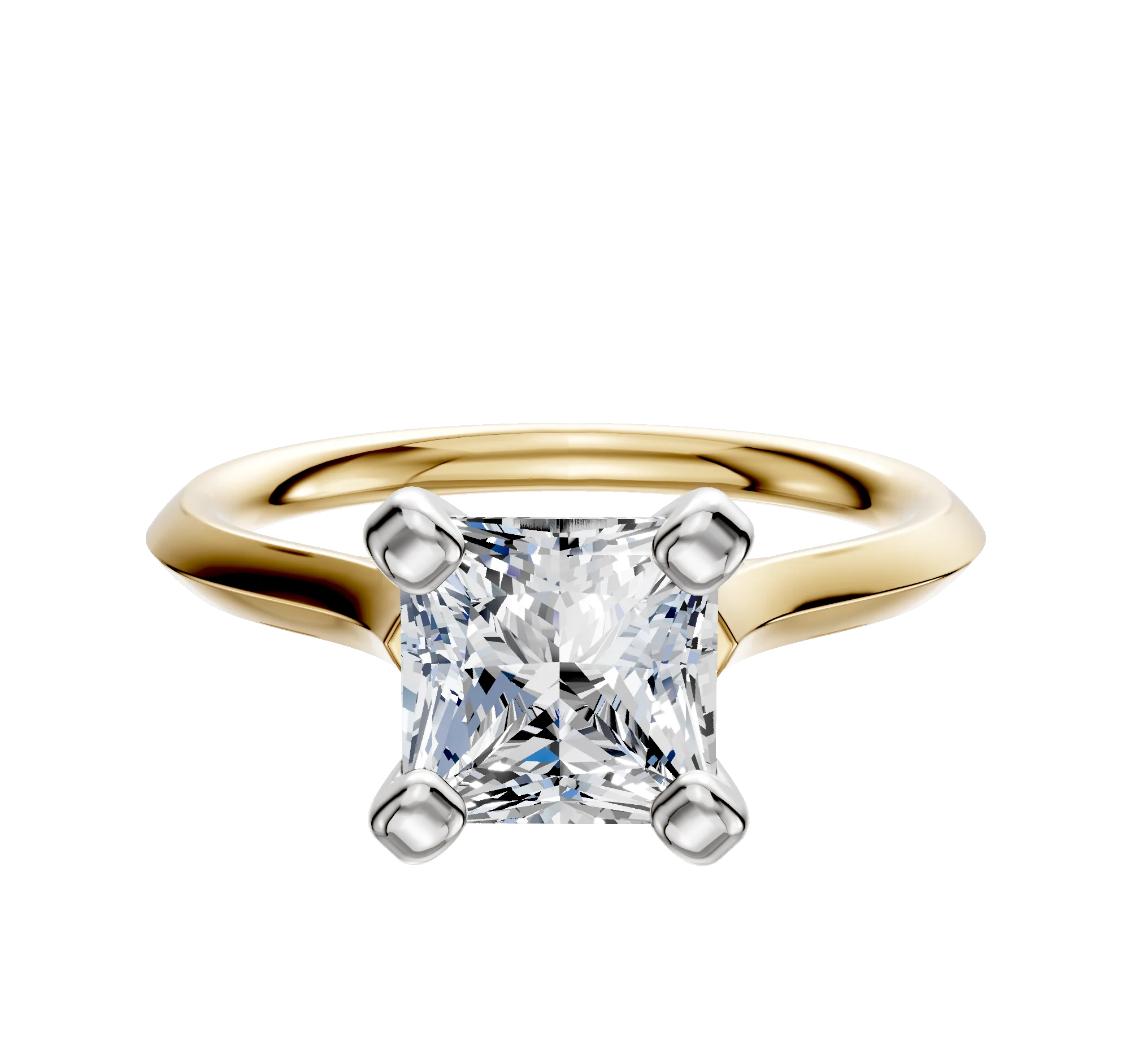 14K Two Tone 4 Prong Cathedral Knife Edge 2.0mm Engagement Ring