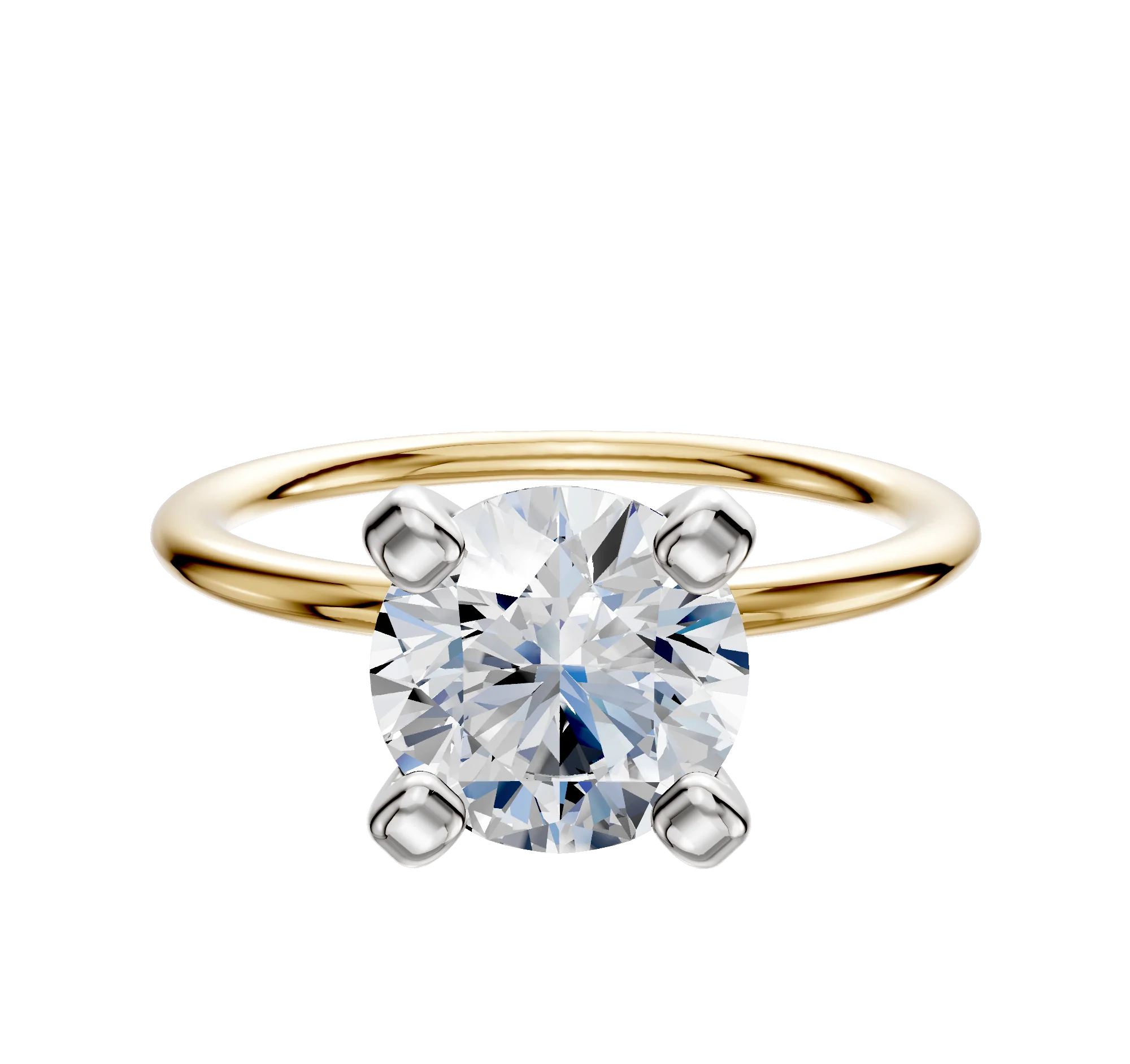 14K Two Tone 4 Prong Classic Dome 1.5mm Engagement Ring