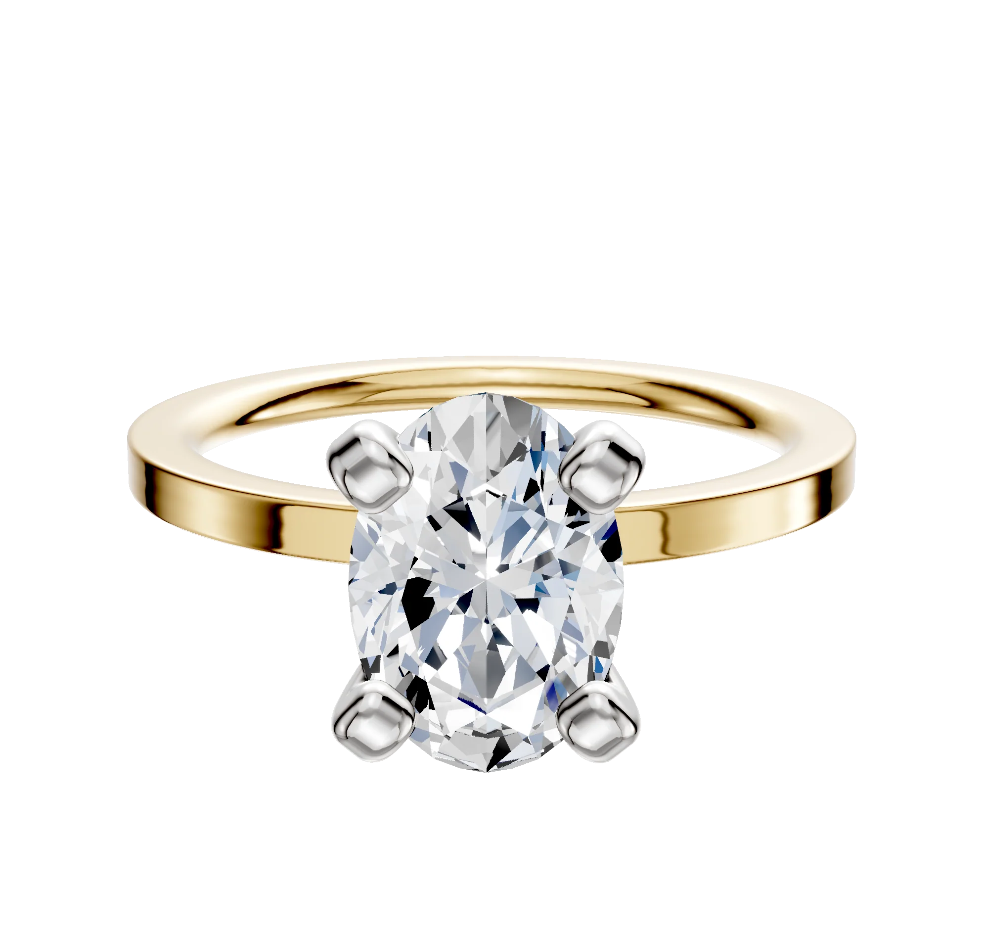 14K Two Tone 4 Prong Classic Flat 1.5mm Engagement Ring