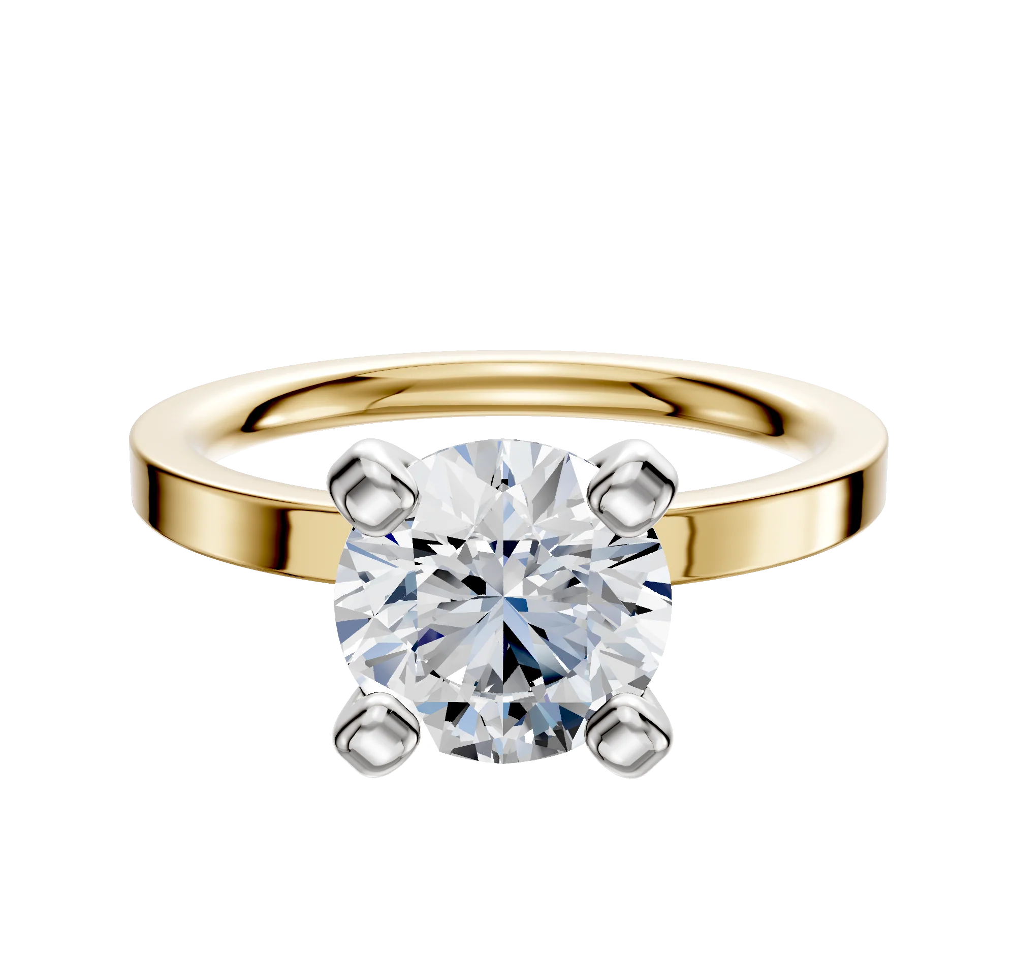 14K Two Tone 4 Prong Classic Flat 2.0mm Engagement Ring