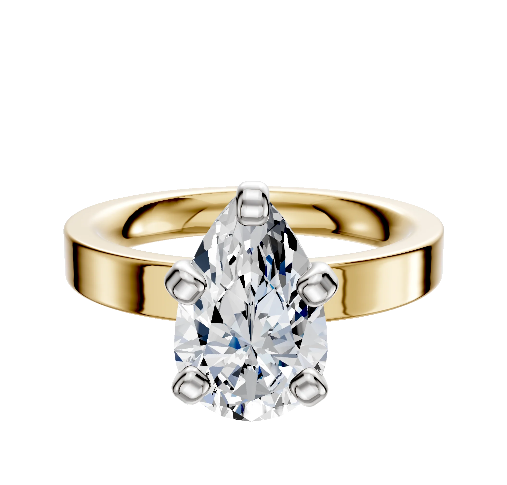 14K Two Tone 4 Prong Classic Flat 3.0mm Engagement Ring