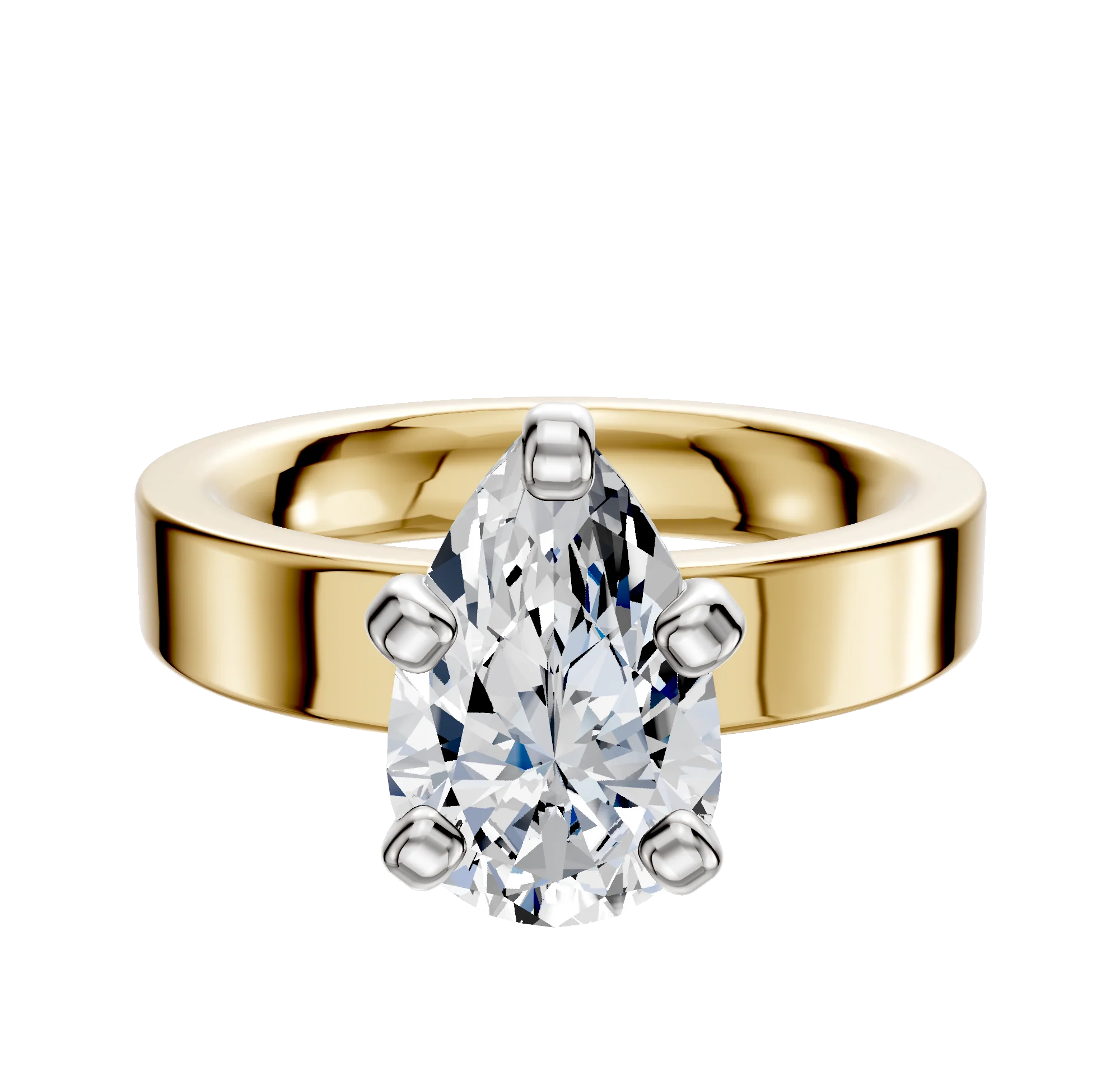 14K Two Tone 4 Prong Classic Flat 4.0mm Engagement Ring