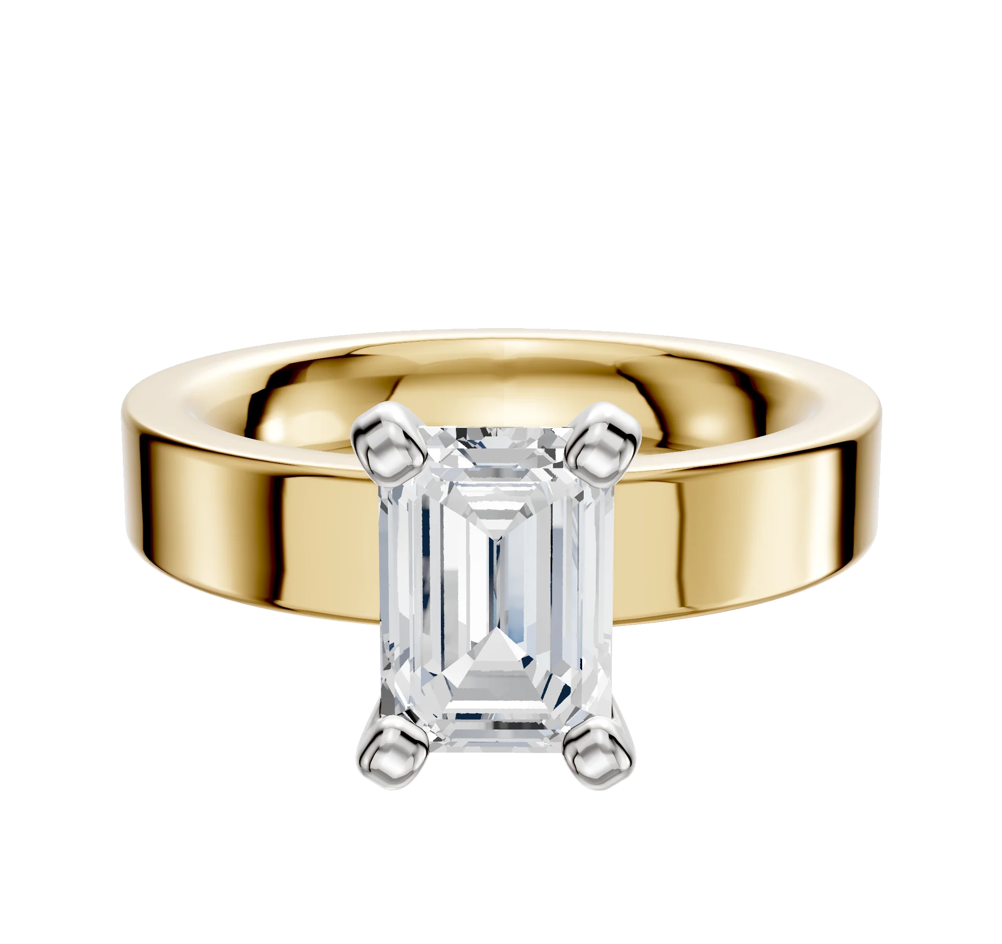 14K Two Tone 4 Prong Classic Flat 4.0mm Engagement Ring