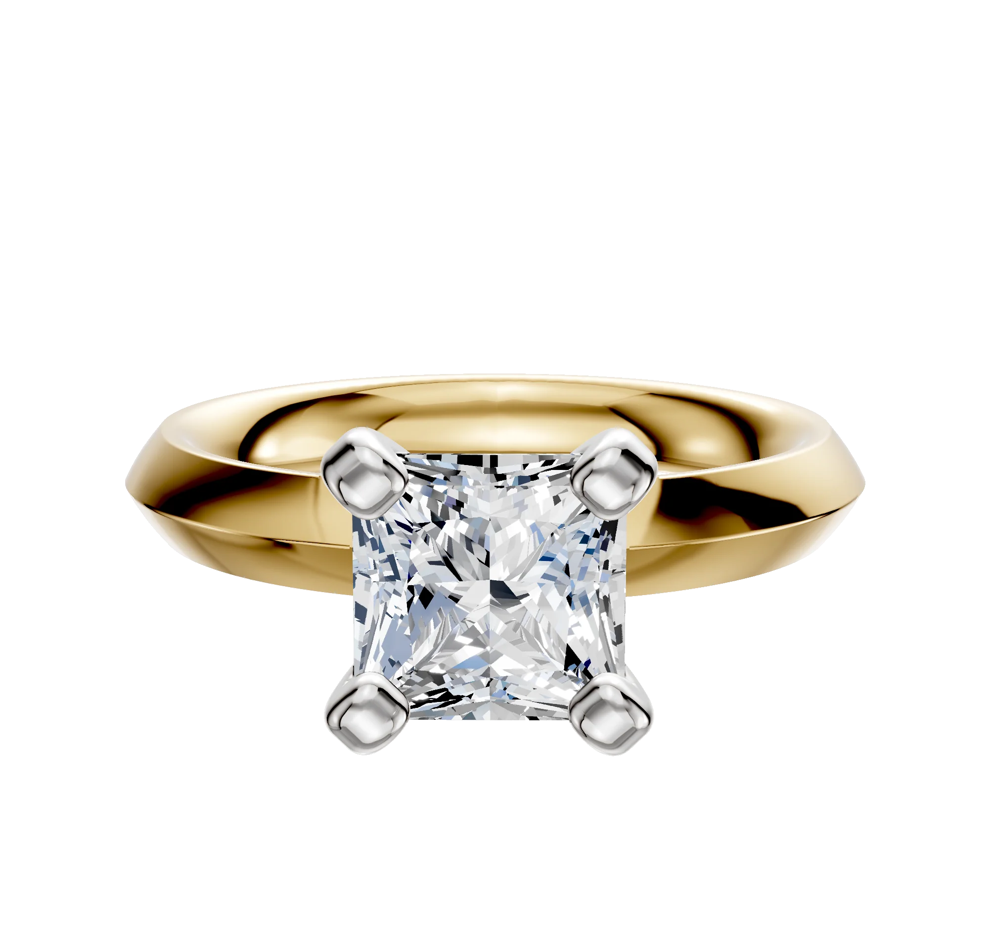 14K Two Tone 4 Prong Classic Knife Edge 3.0mm Engagement Ring