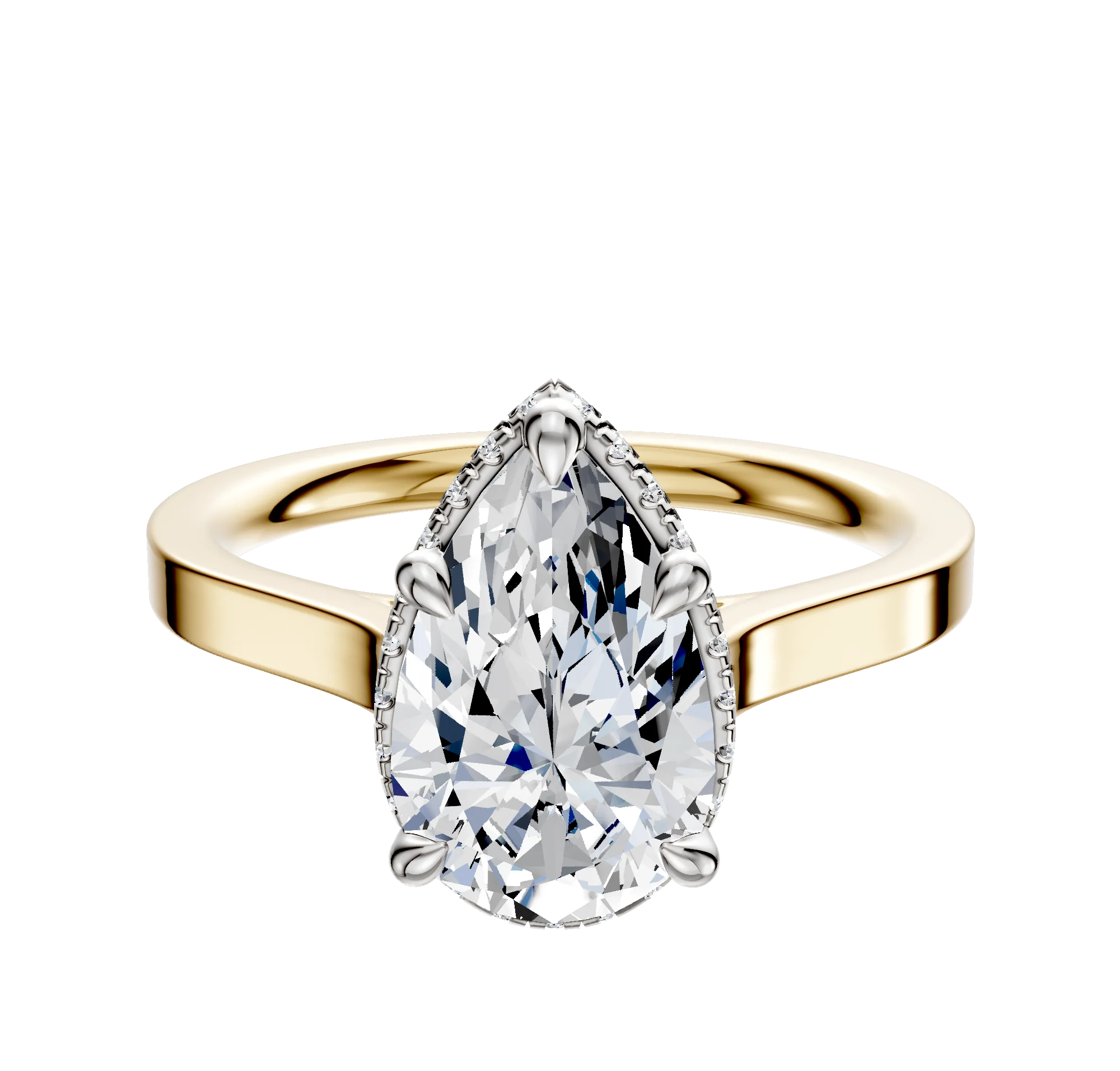 14K Two Tone 4 Prong Collar Cathedral Flat 2.0mm Engagement Ring