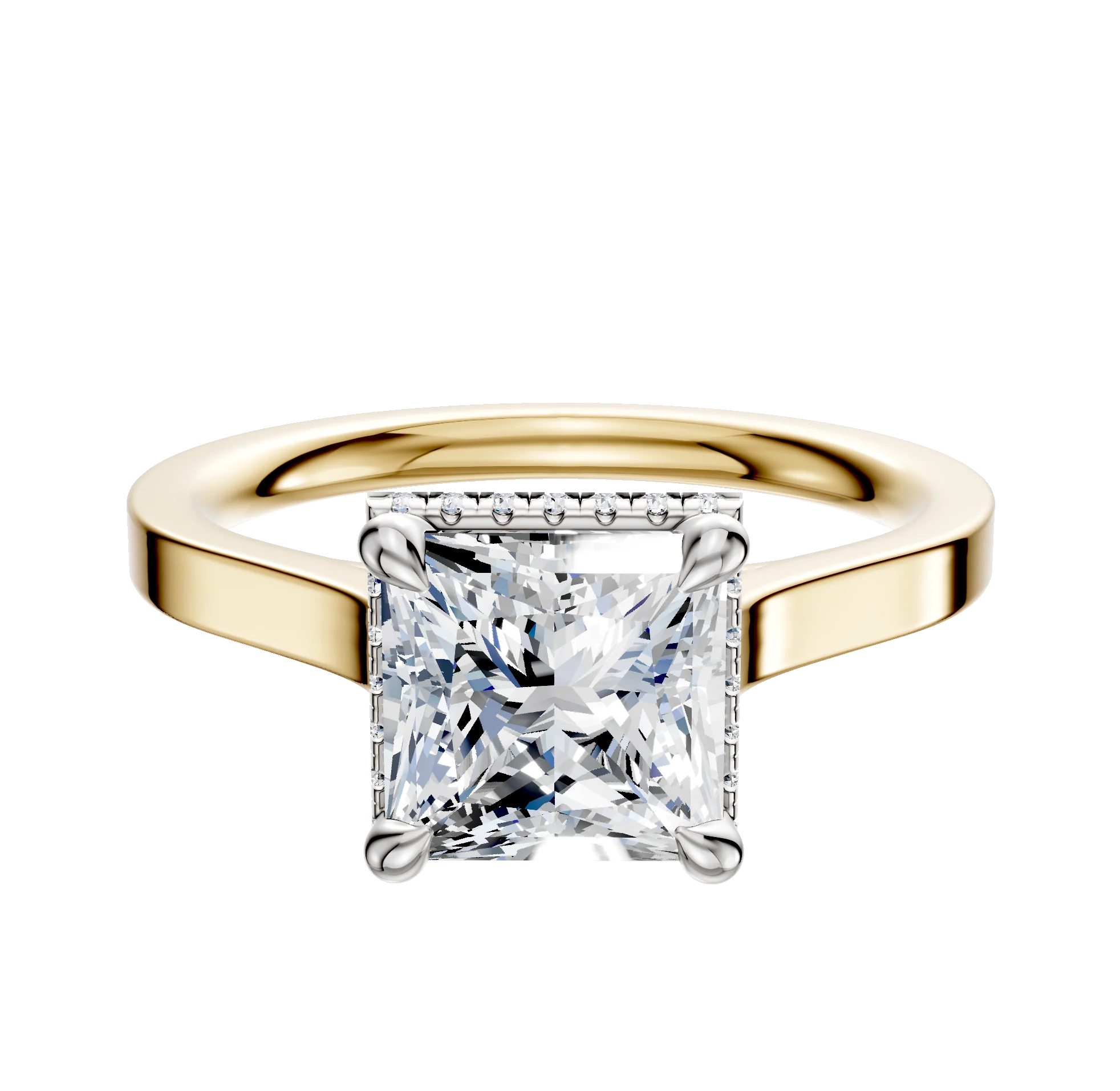 14K Two Tone 4 Prong Collar Cathedral Flat 2.0mm Engagement Ring