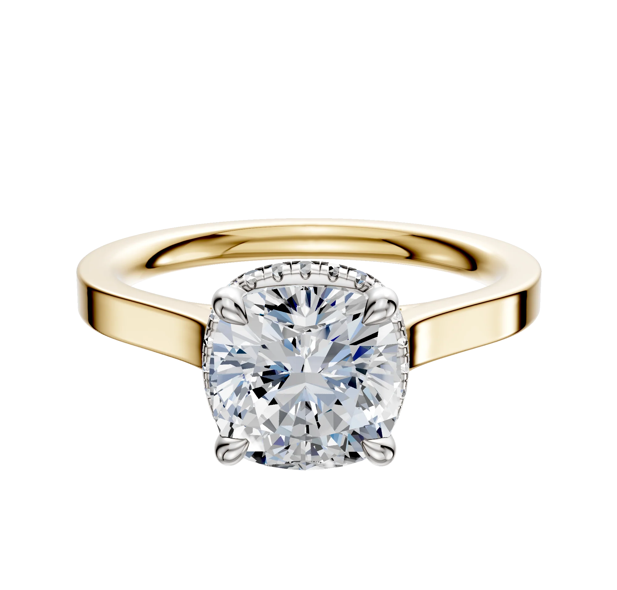 14K Two Tone 4 Prong Collar Cathedral Flat 2.0mm Engagement Ring