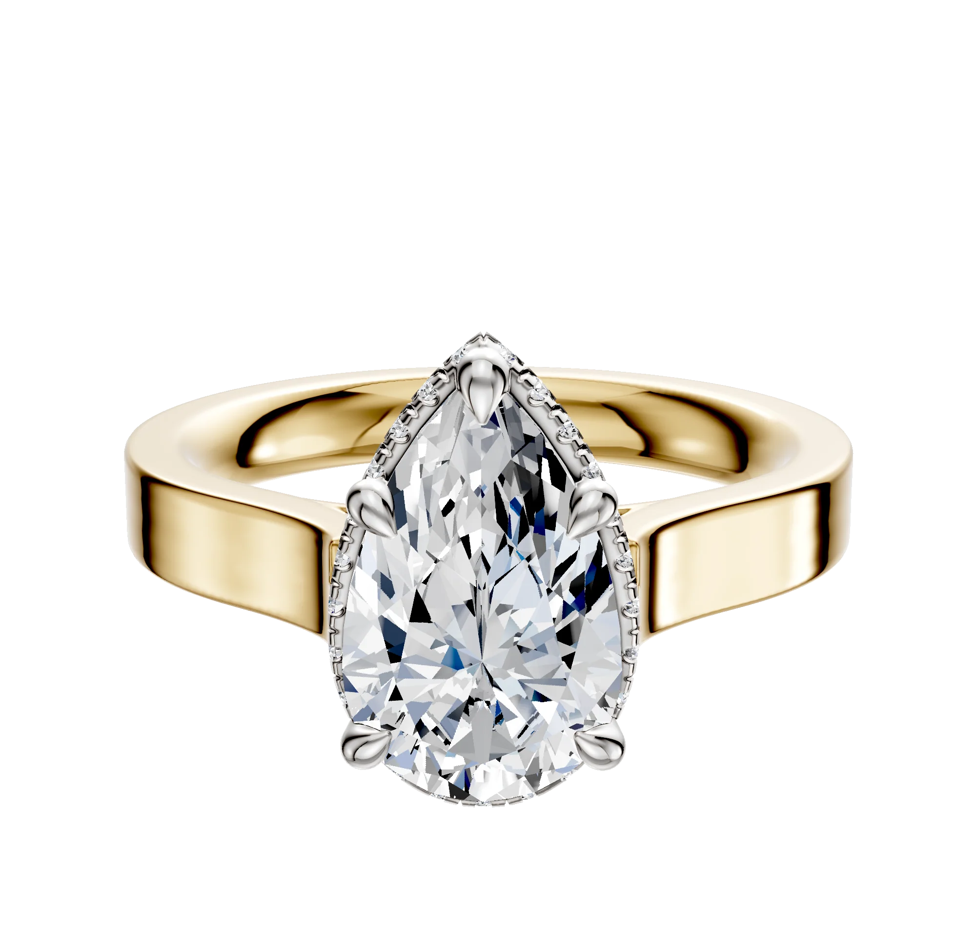 14K Two Tone 4 Prong Collar Cathedral Flat 3.0mm Engagement Ring