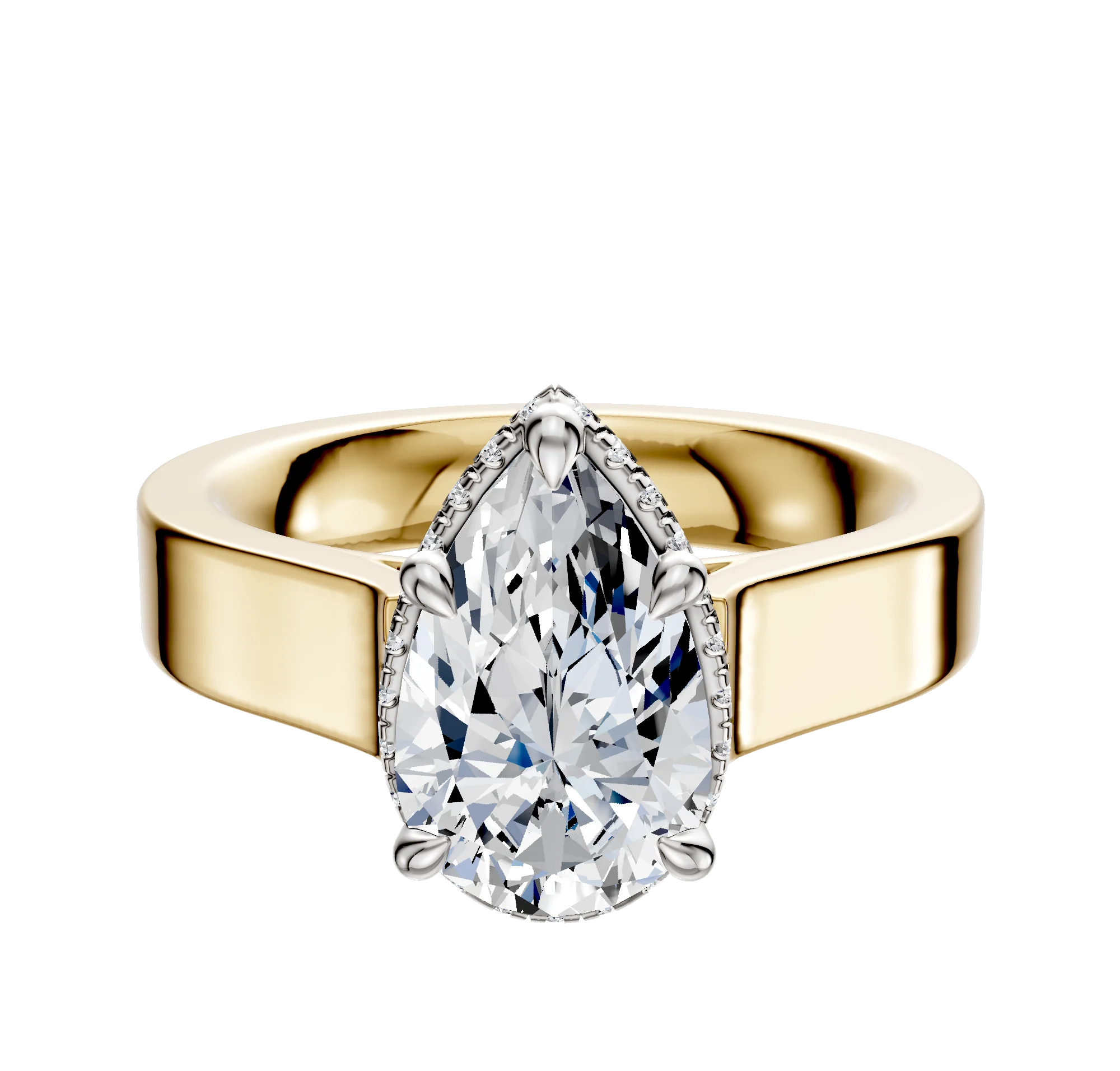 14K Two Tone 4 Prong Collar Cathedral Flat 4.0mm Engagement Ring