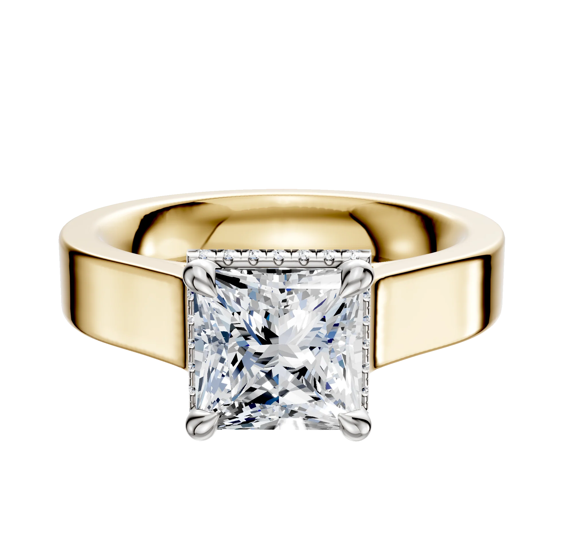 14K Two Tone 4 Prong Collar Cathedral Flat 4.0mm Engagement Ring