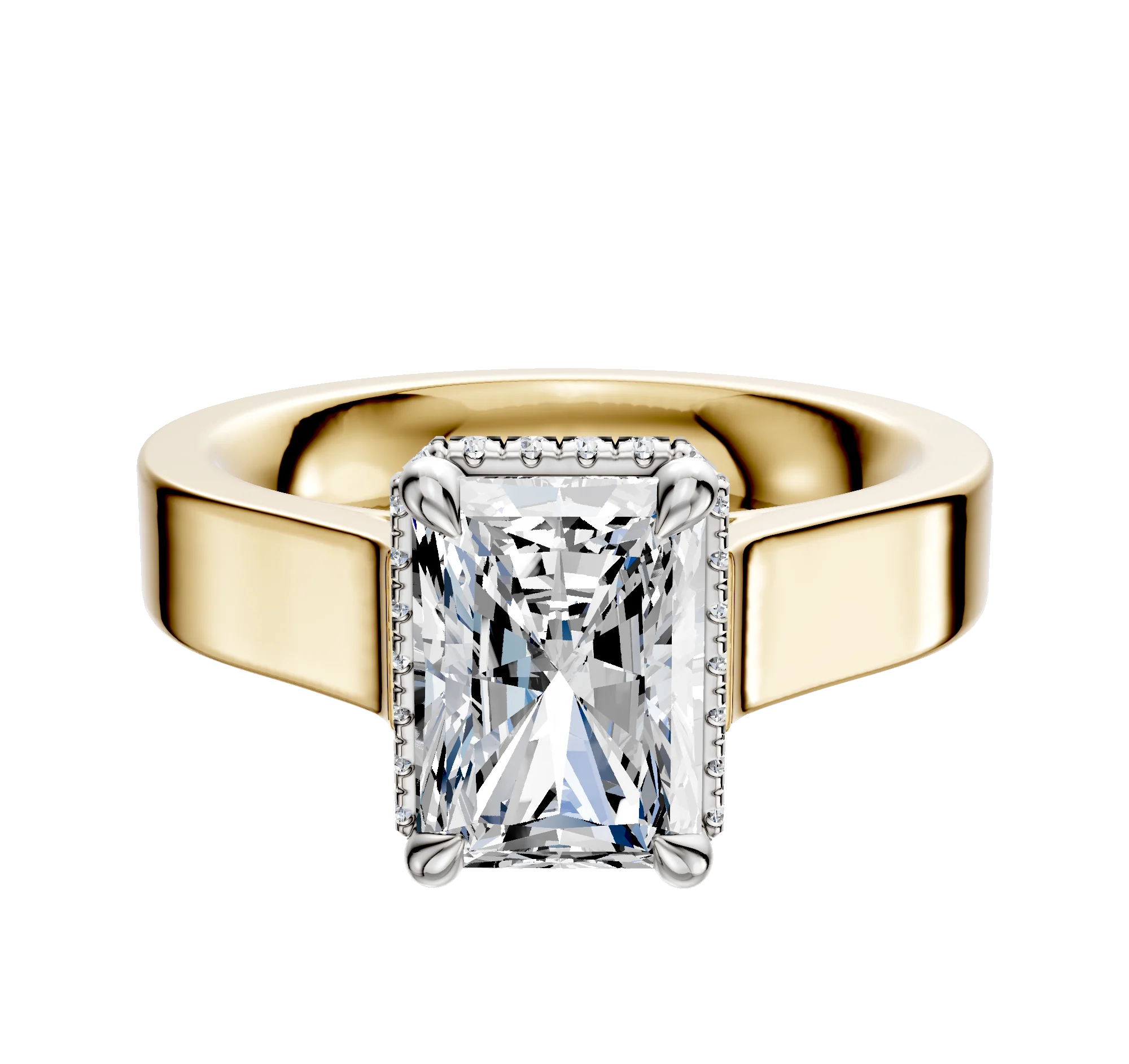 14K Two Tone 4 Prong Collar Cathedral Flat 4.0mm Engagement Ring