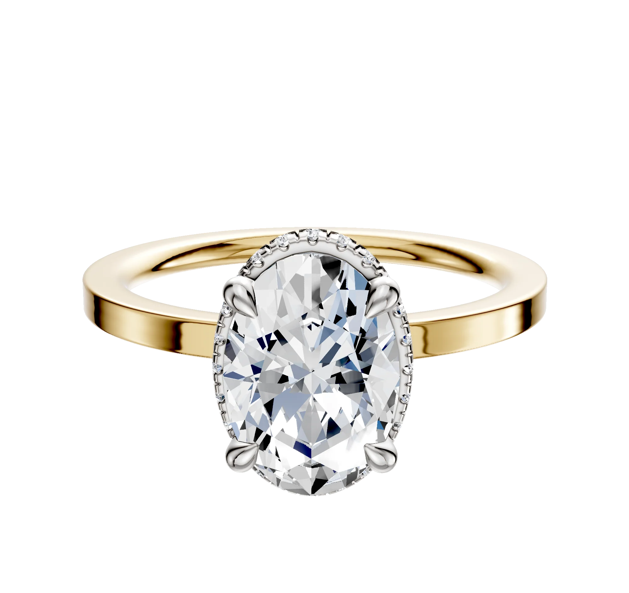 14K Two Tone 4 Prong Collar Classic Flat 1.5mm Engagement Ring