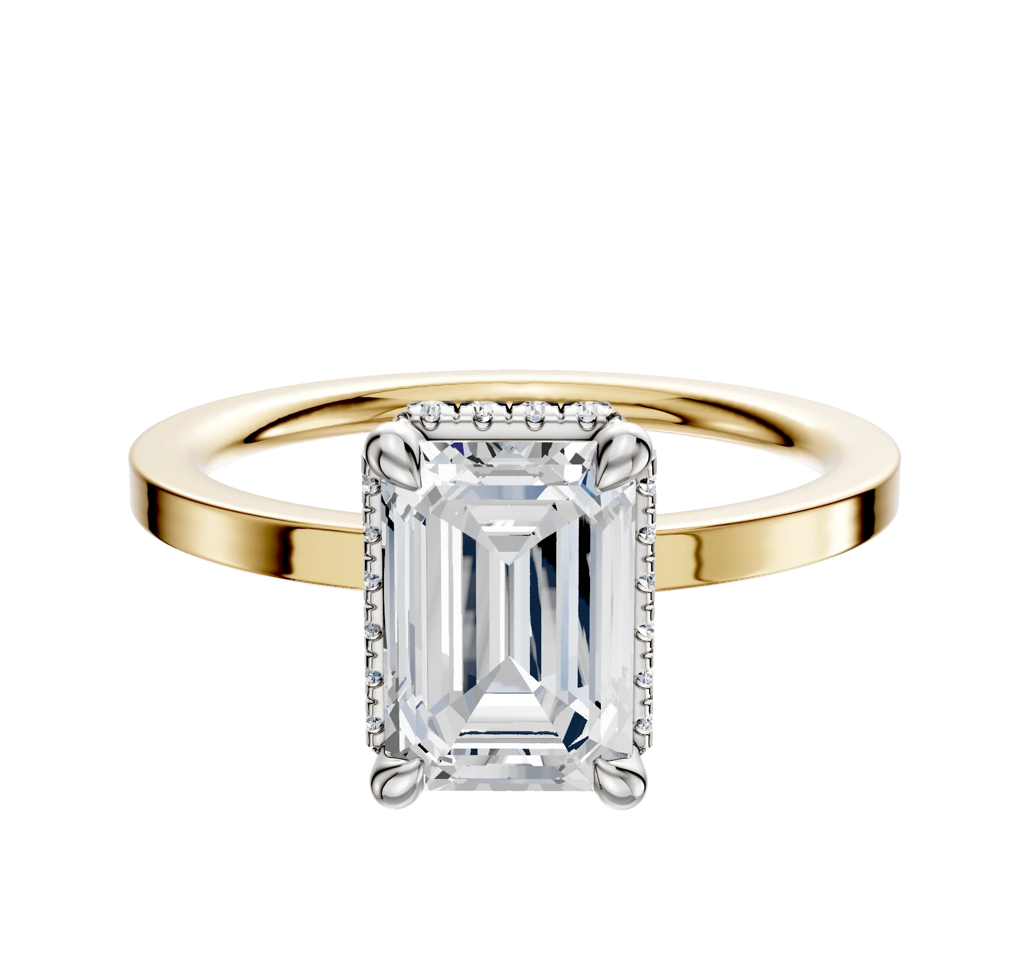 14K Two Tone 4 Prong Collar Classic Flat 1.5mm Engagement Ring