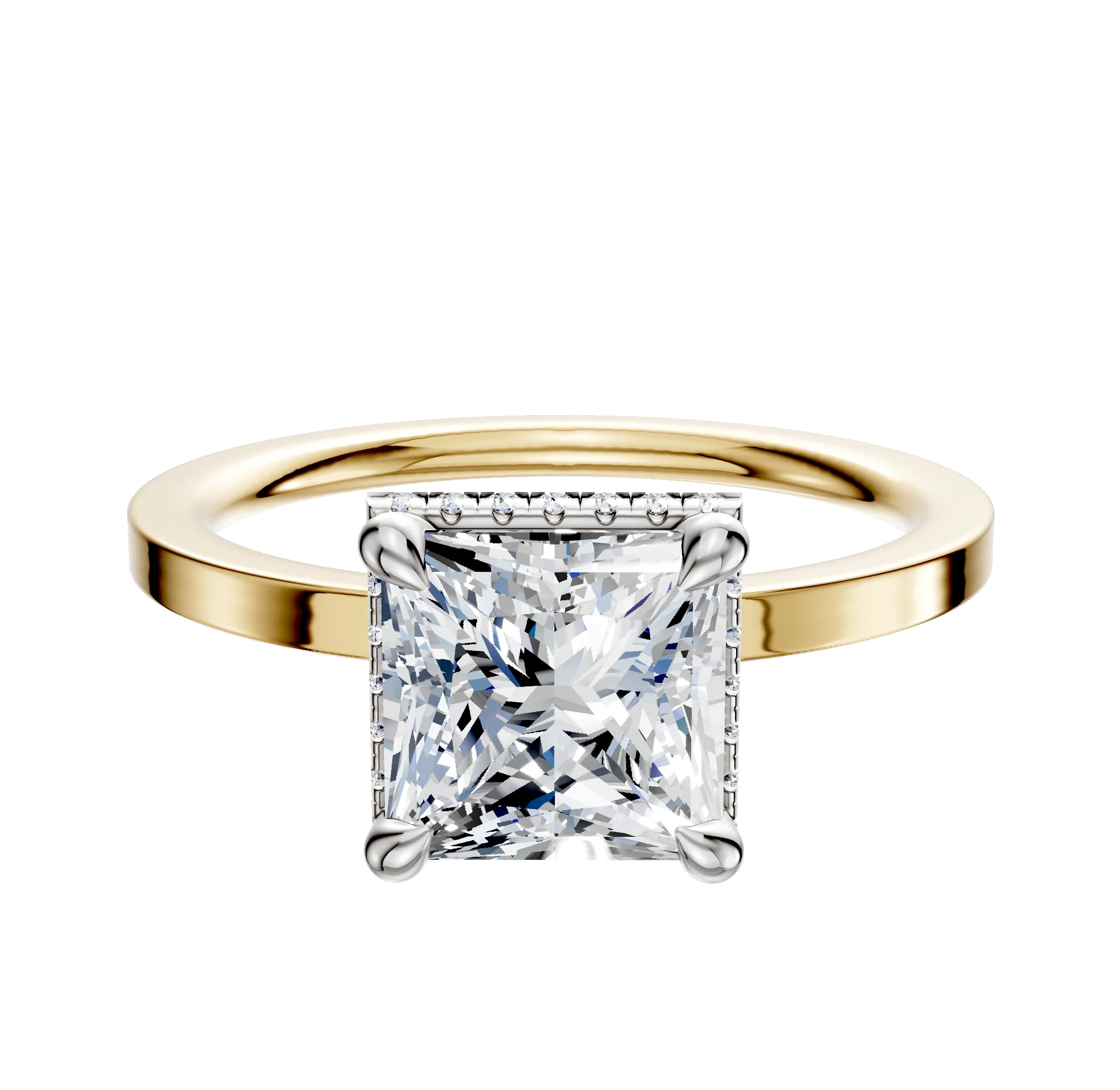 14K Two Tone 4 Prong Collar Classic Flat 1.5mm Engagement Ring
