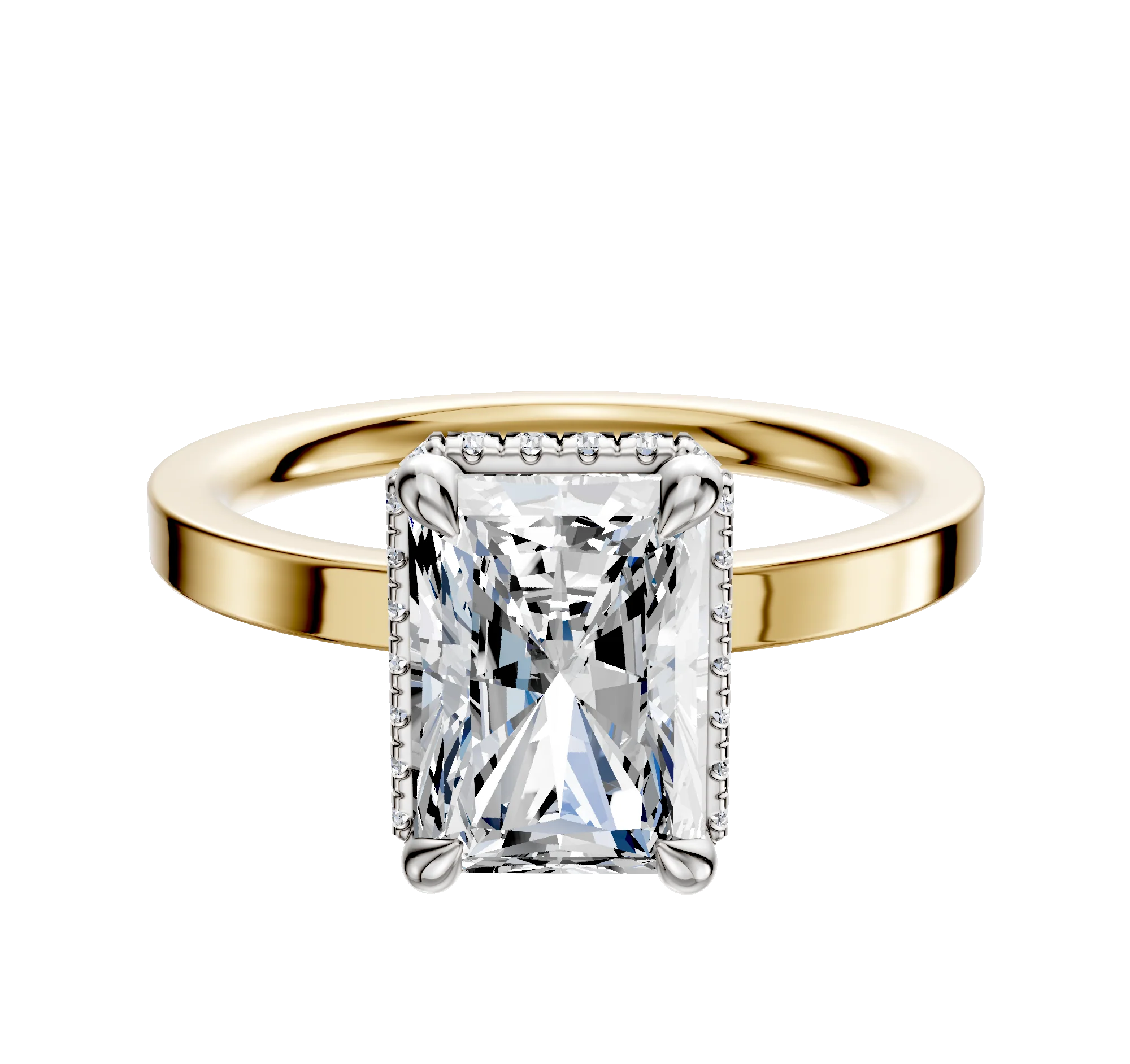 14K Two Tone 4 Prong Collar Classic Flat 2.0mm Engagement Ring