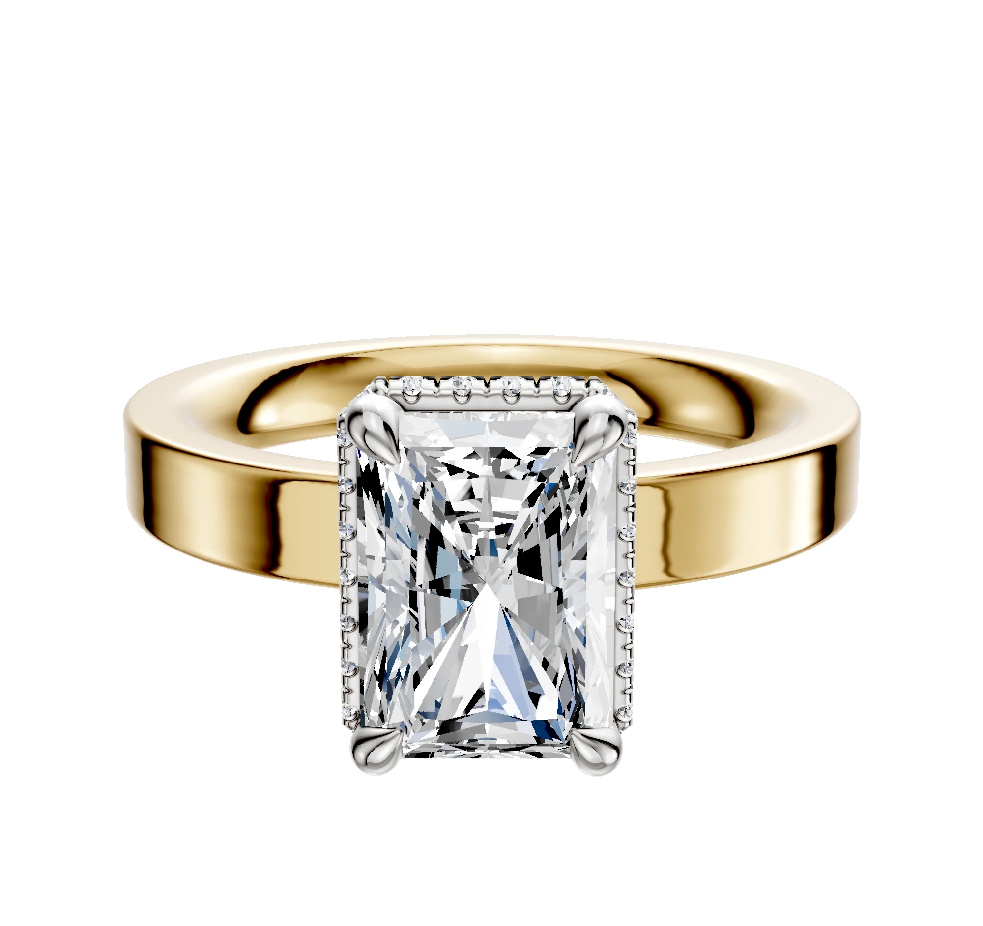 14K Two Tone 4 Prong Collar Classic Flat 3.0mm Engagement Ring